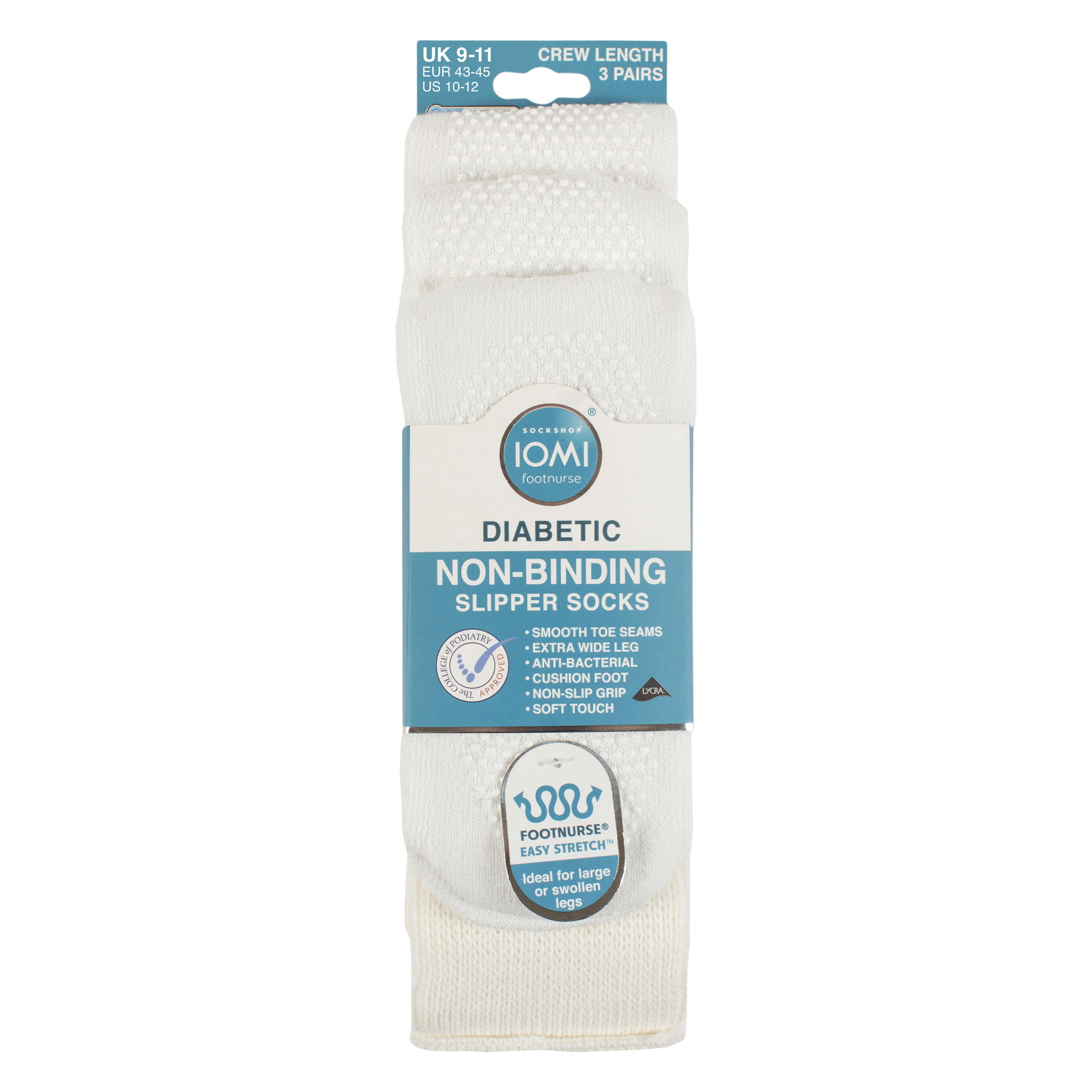 White 3 Pack Diabetic Slipper Socks with Grips, Image 3 of 3