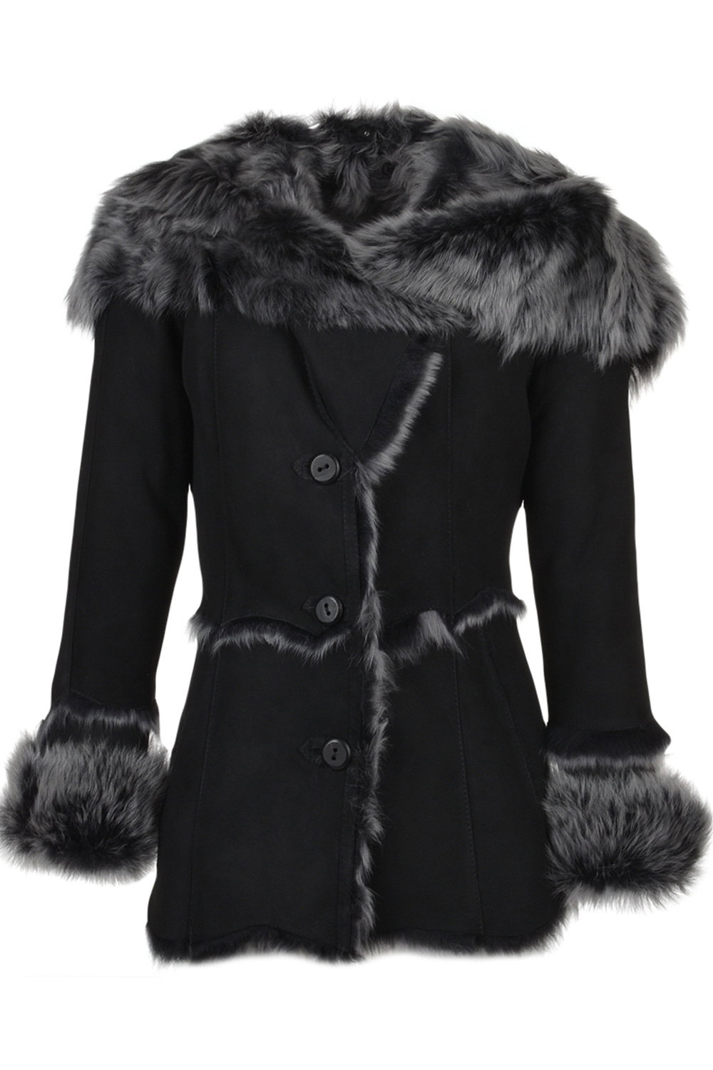 Black 'Muna' Toscana Long Haired Shearling Jacket With Large Hood