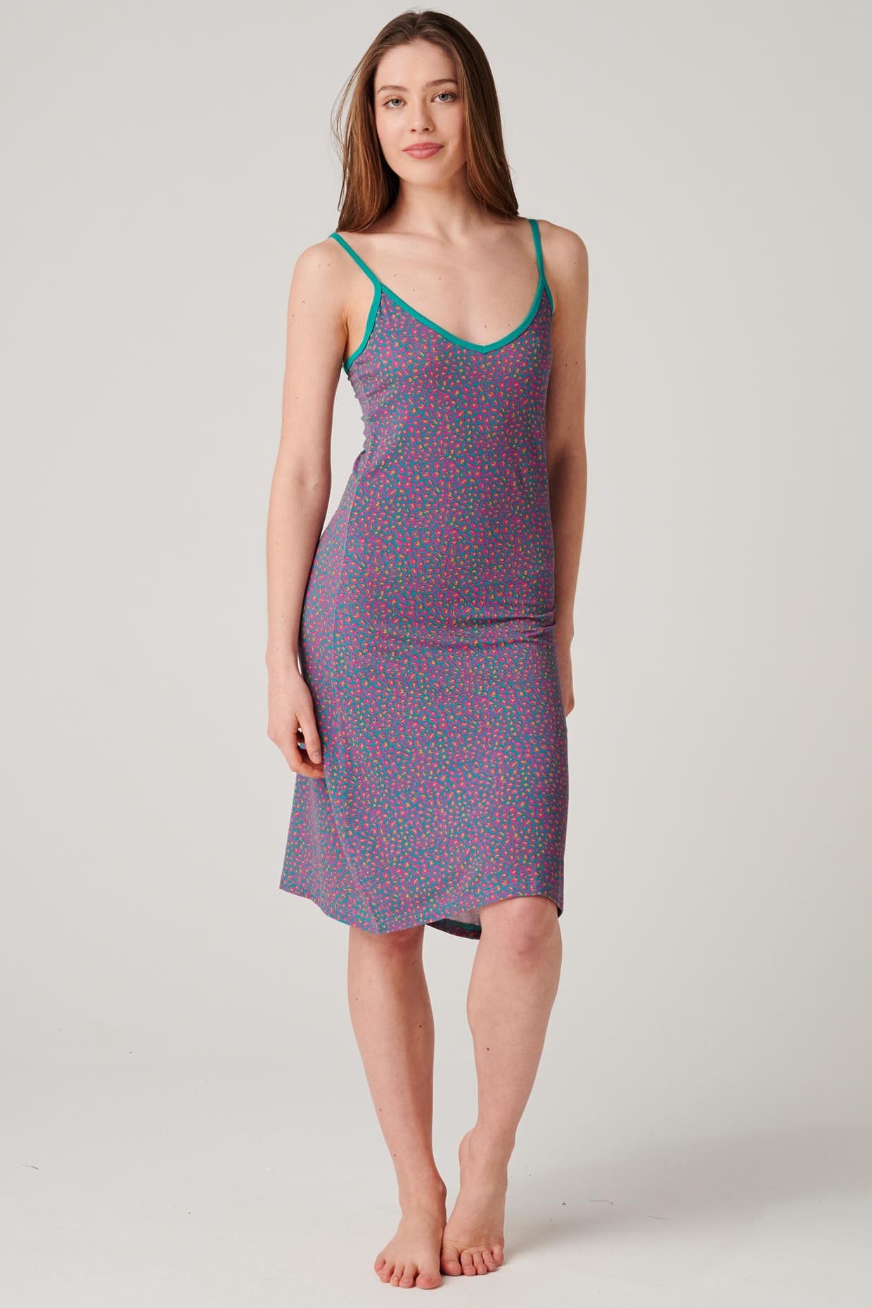 Teal British Boxers Teal "Spectra Leopard" Bamboo Strappy Nightdress, Image 1 of 4