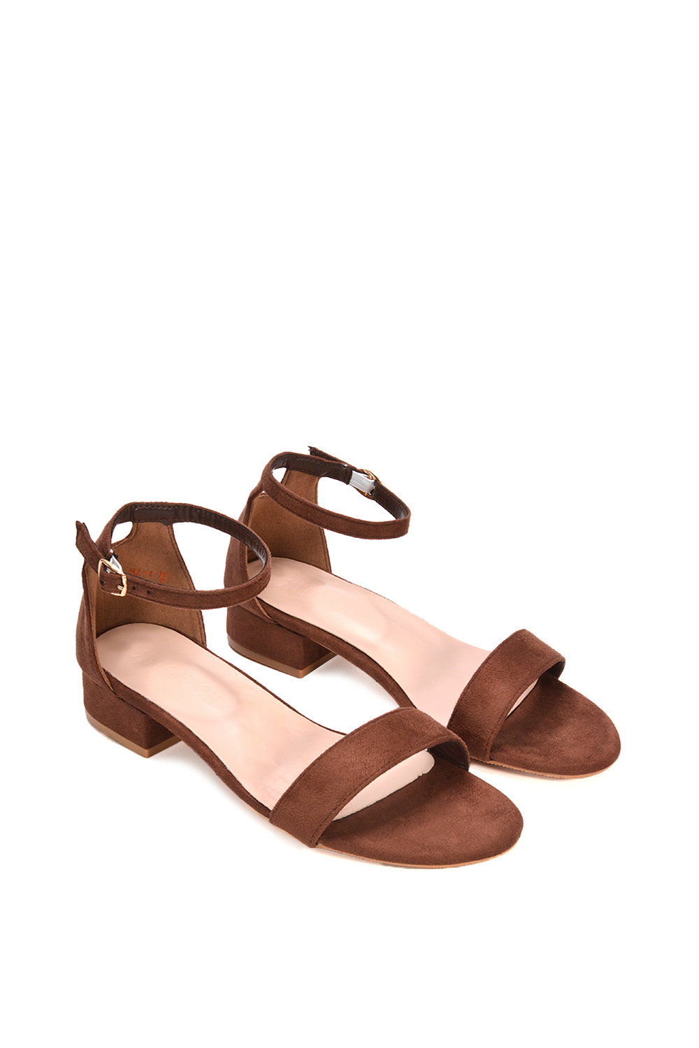 Brown XY LONDON Brown 'Tate' Low Block Heel Sandals With Ankle Strap, Image 4 of 5