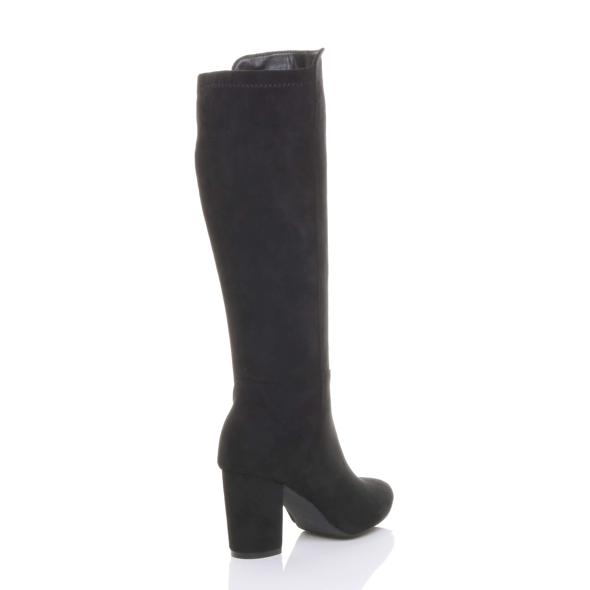 Black AJVANI Black High Block Heel Stretchy Calf Boots, Image 4 of 5