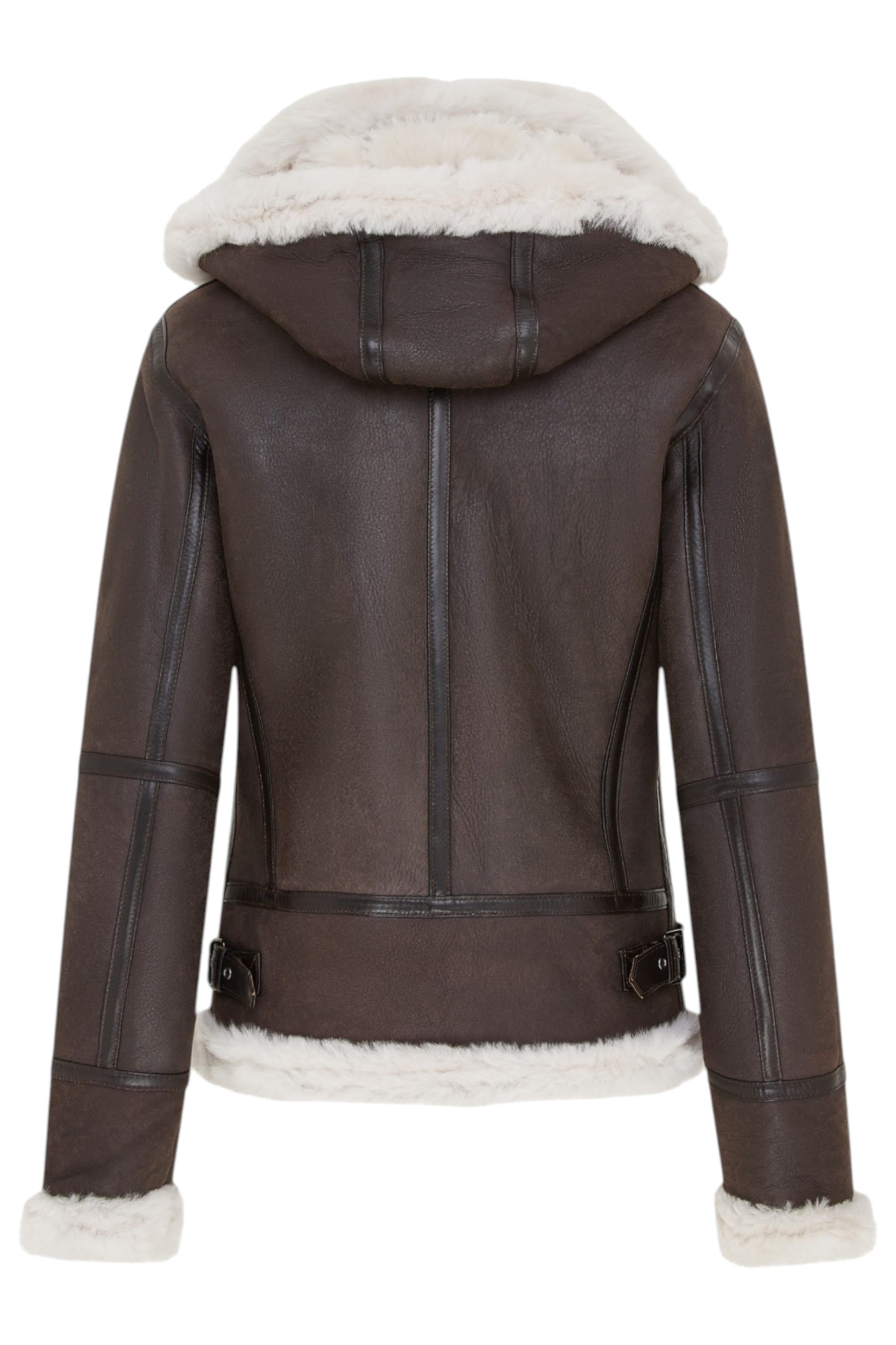 Dark Brown Sheep Leather Hood Flying Bomber Jacket, Image 5 of 8