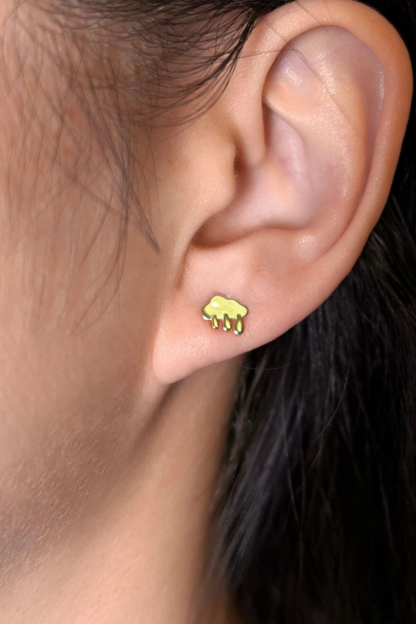 Gold Sterling Silver Rain Cloud Studs, Image 2 of 3