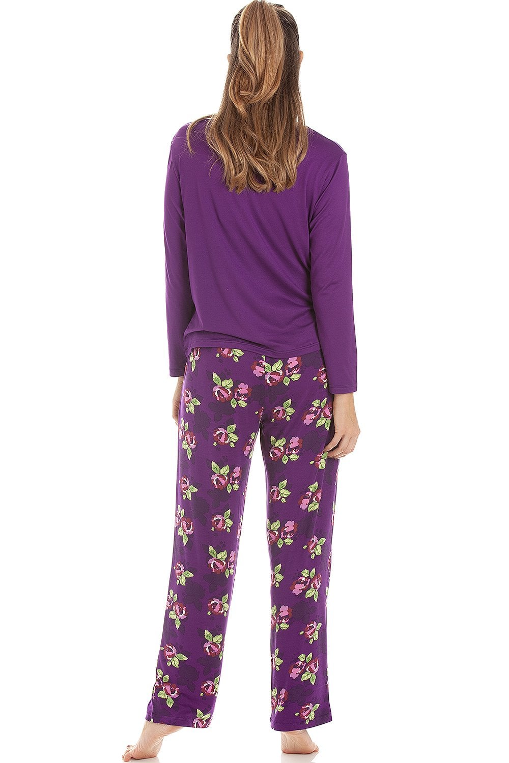 Purple Camille Lingerie Purple Lightweight Floral Print Spandex Pyjama Set, Image 3 of 5