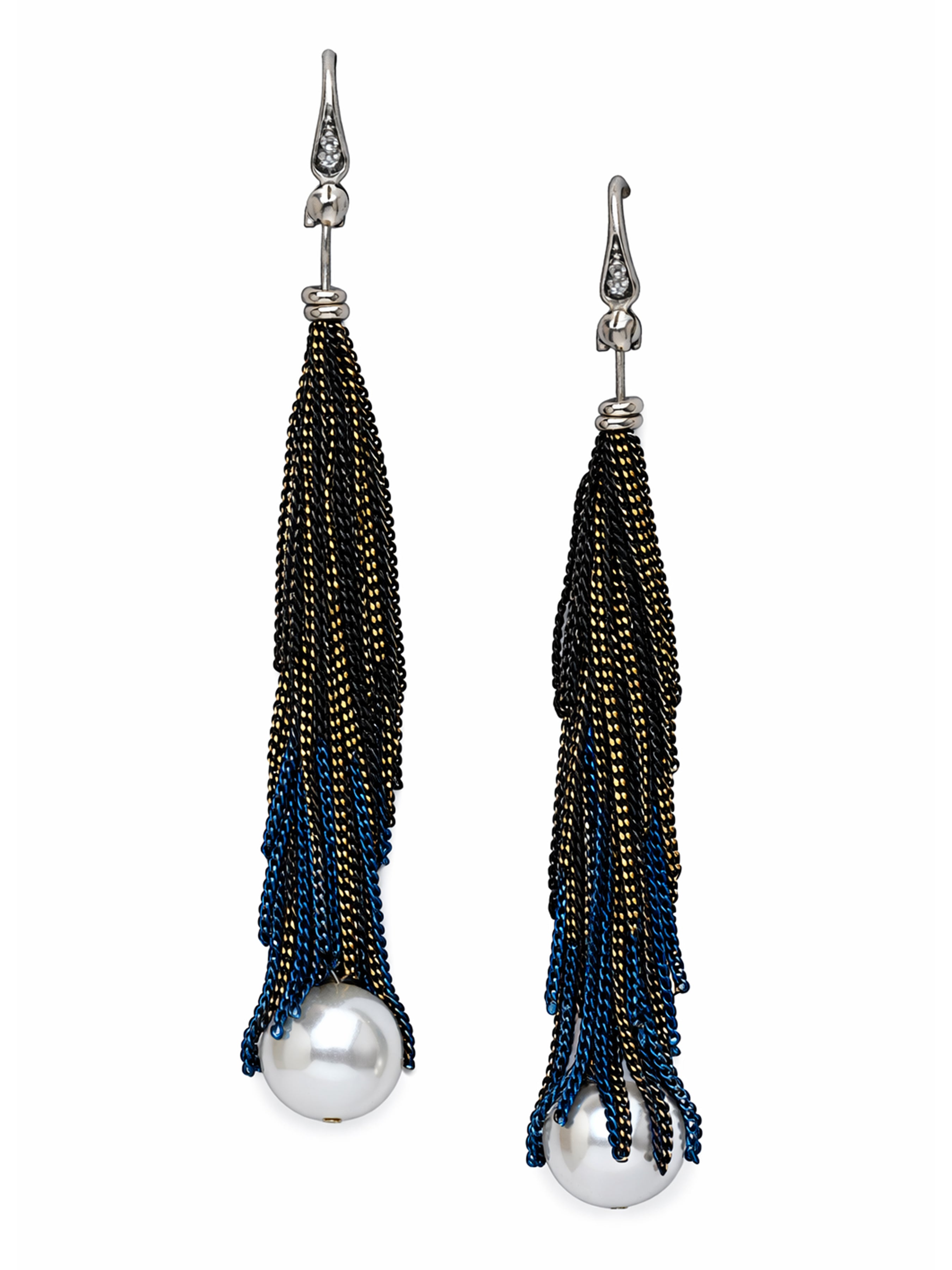 Blue Ombre Chain Tassel Pearl Drop Earrings