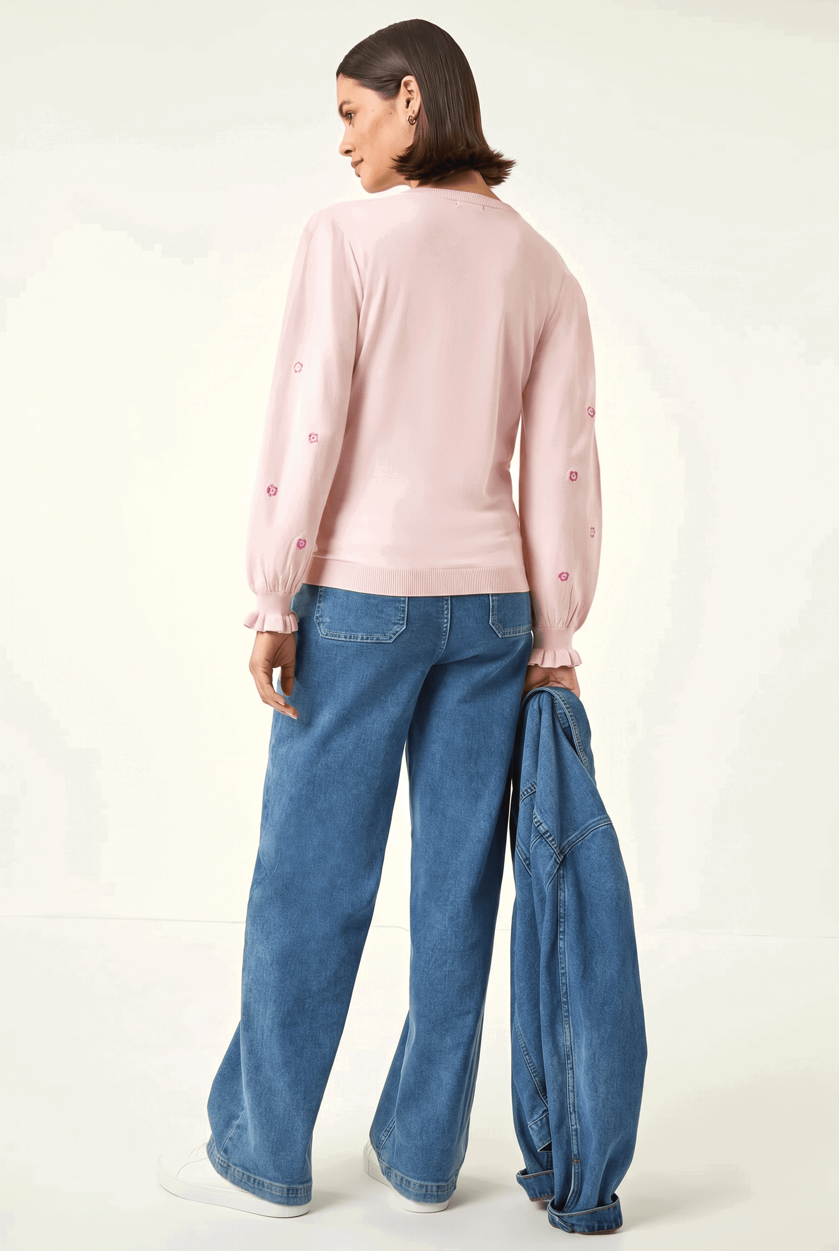 Light Pink Embroidered Floral Knit Top, Image 5 of 6
