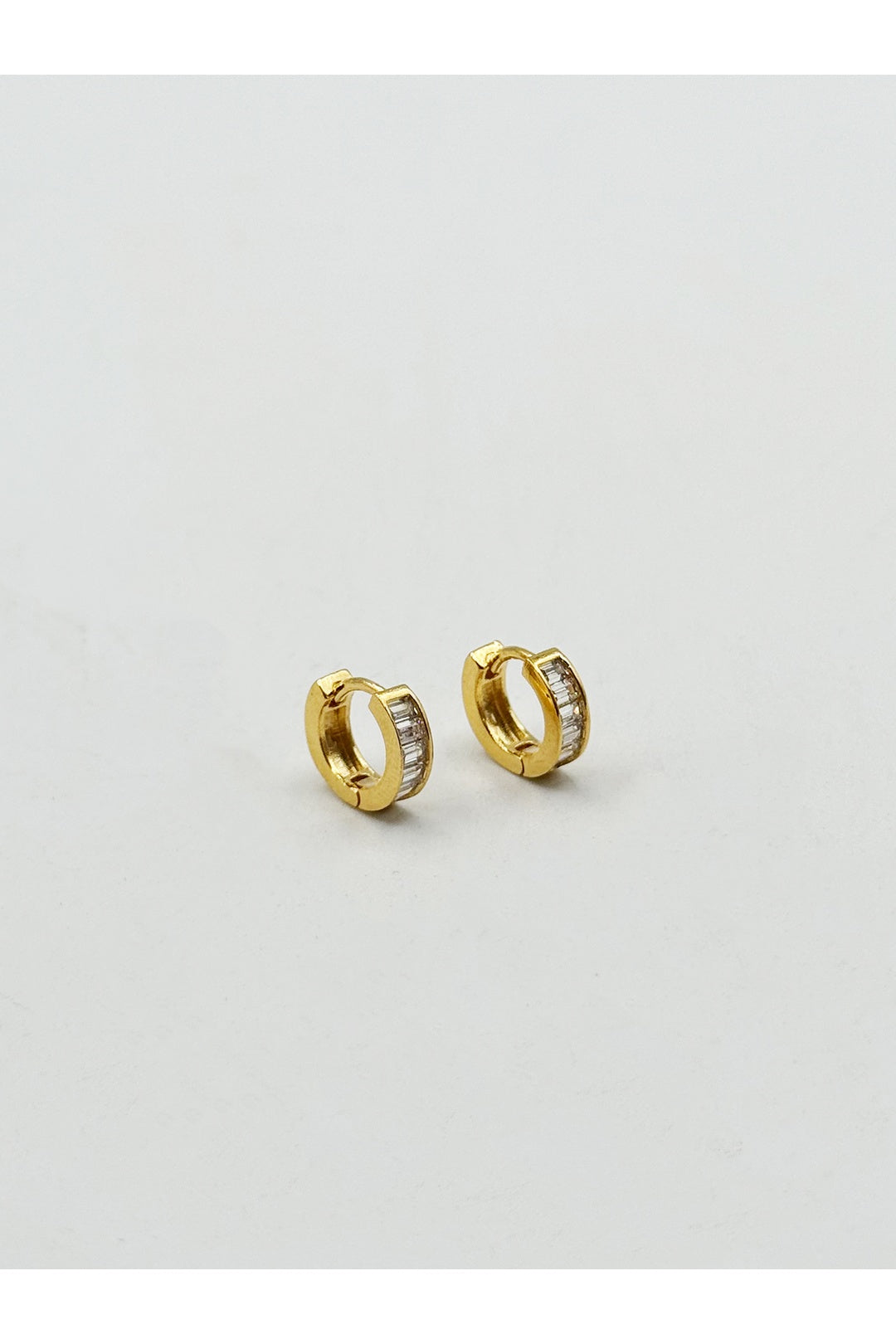 Gold Mini Huggie Hoop with Clear Stones, Image 3 of 5