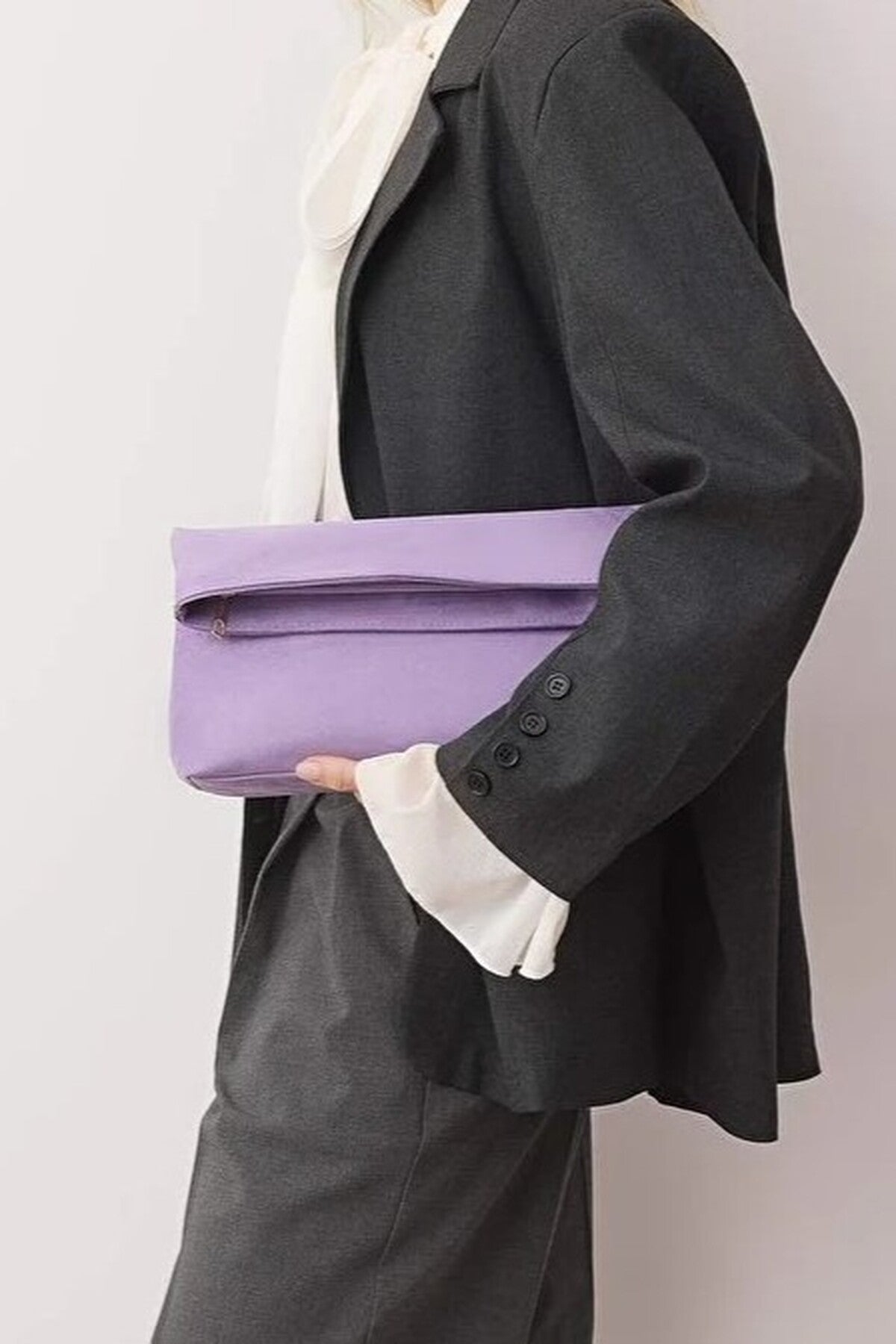 Purple Soft Suede Foldover Clutch Bag
