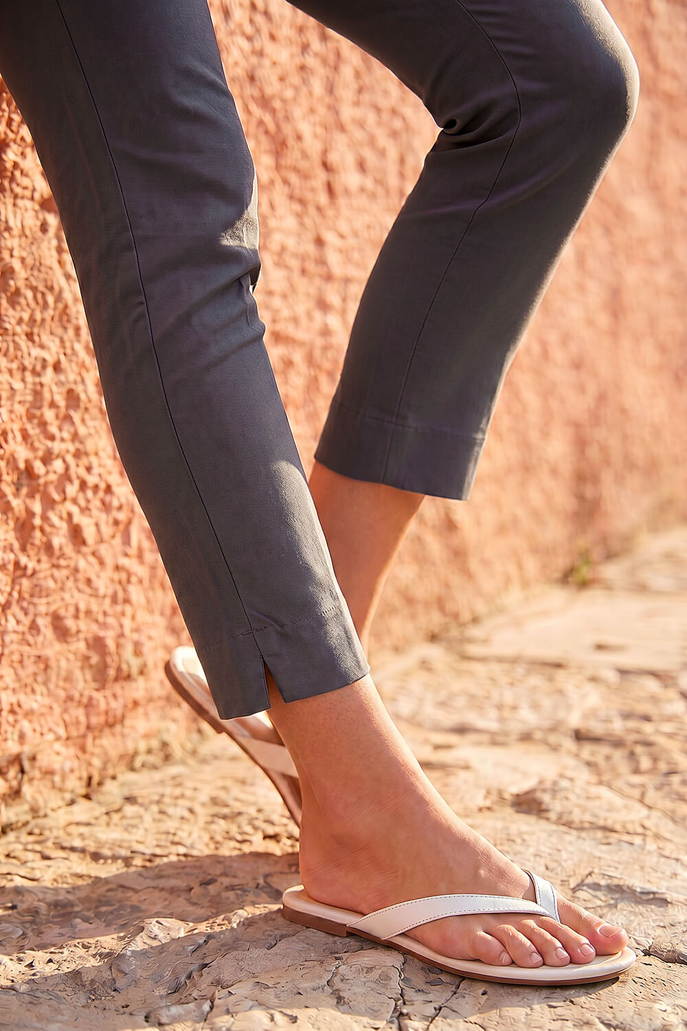 Dark Grey Full Length Elastic Waist Stretch Trousers, Image 5 of 4