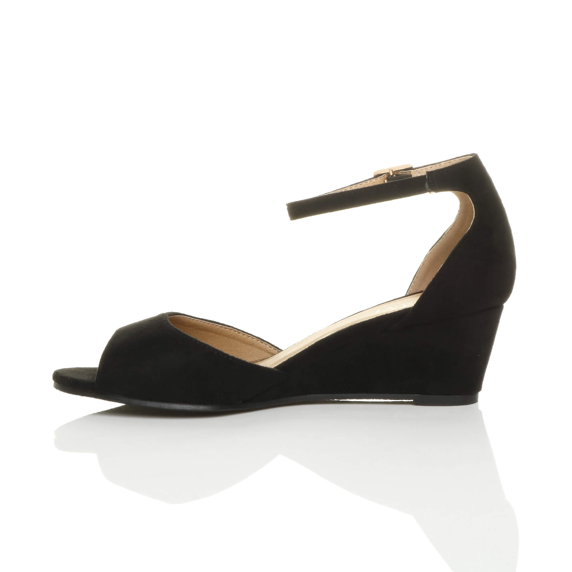 Black AJVANI Black Mid Wedge Heel Ankle Strap Sandals, Image 3 of 6