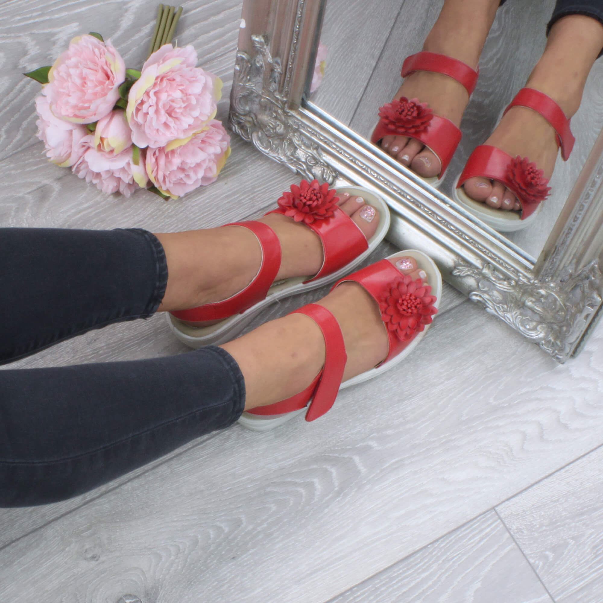 Red AJVANI Red Comfort Touch Close Sandals, Image 5 of 6