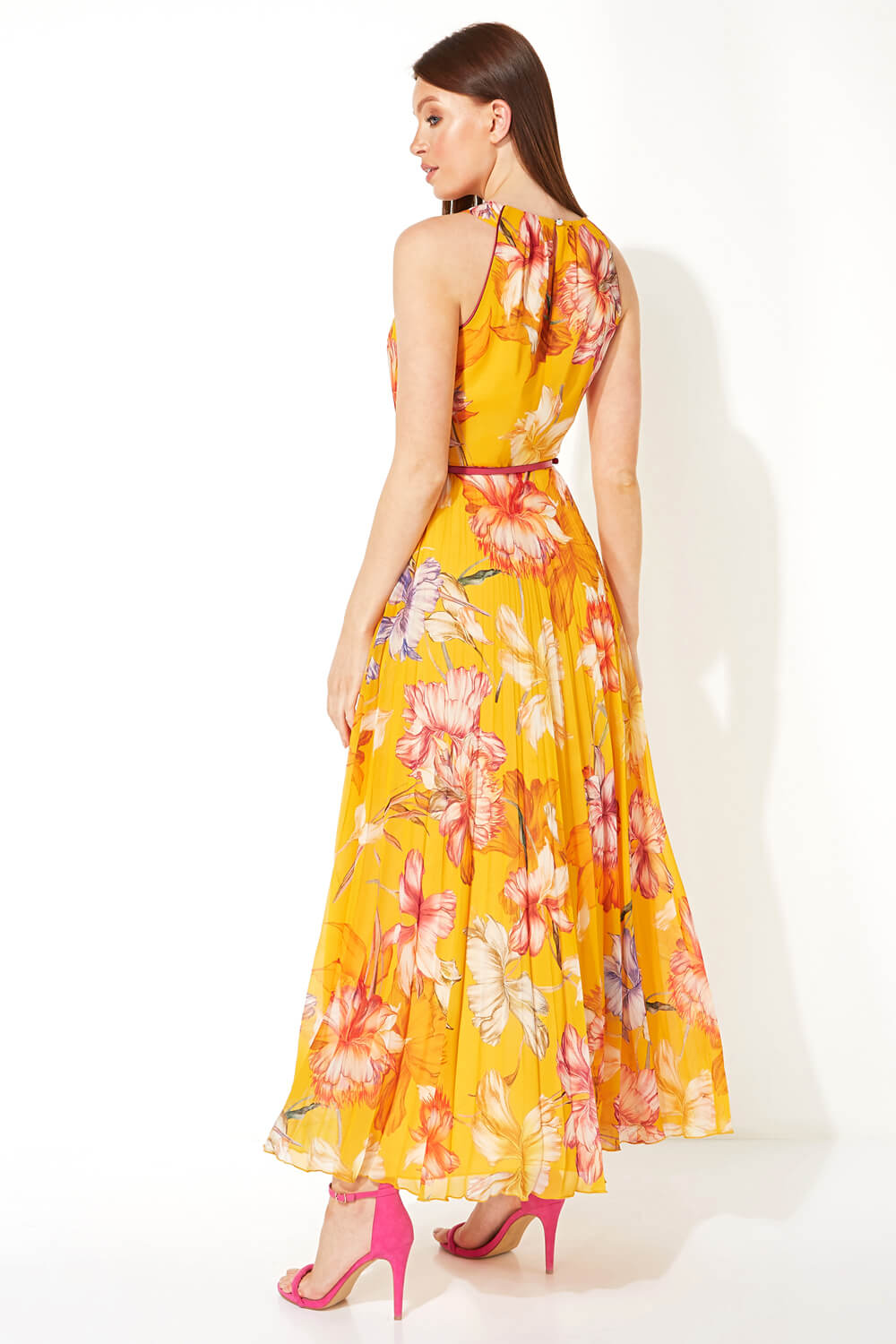 A-Line Halter Neck Pleated Ruffles Floor-length Dress Orange main image 1