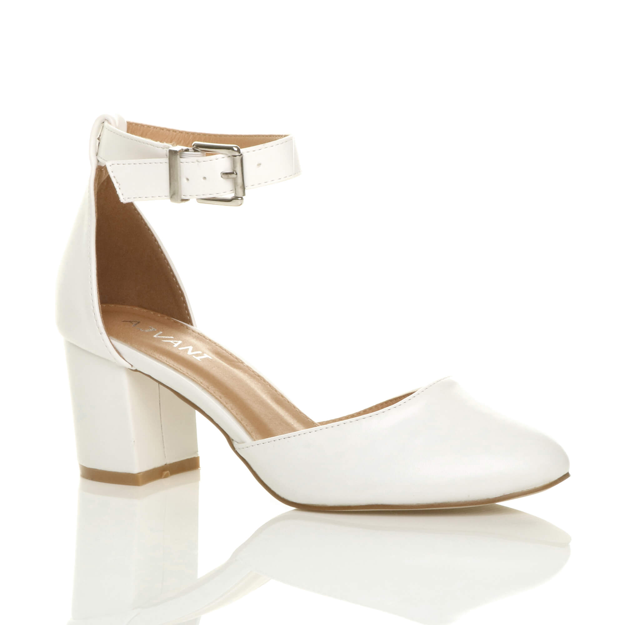 Black Mid Block Heel Ankle Strap 2 Part Heels