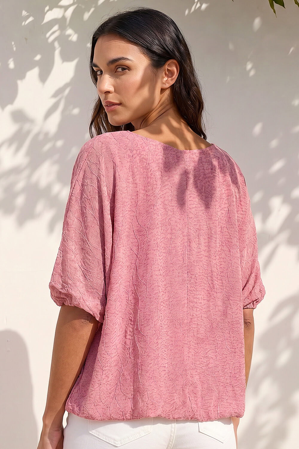 PINK Mesh Bubble Hem Stretch Top, Image 4 of 4