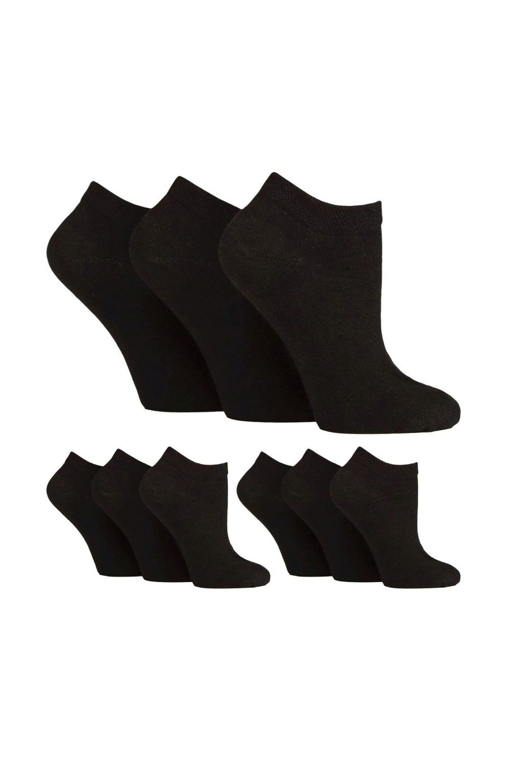 Black 9 Pack Honeycomb Top Ankle Cotton Socks, Image 1 of 3