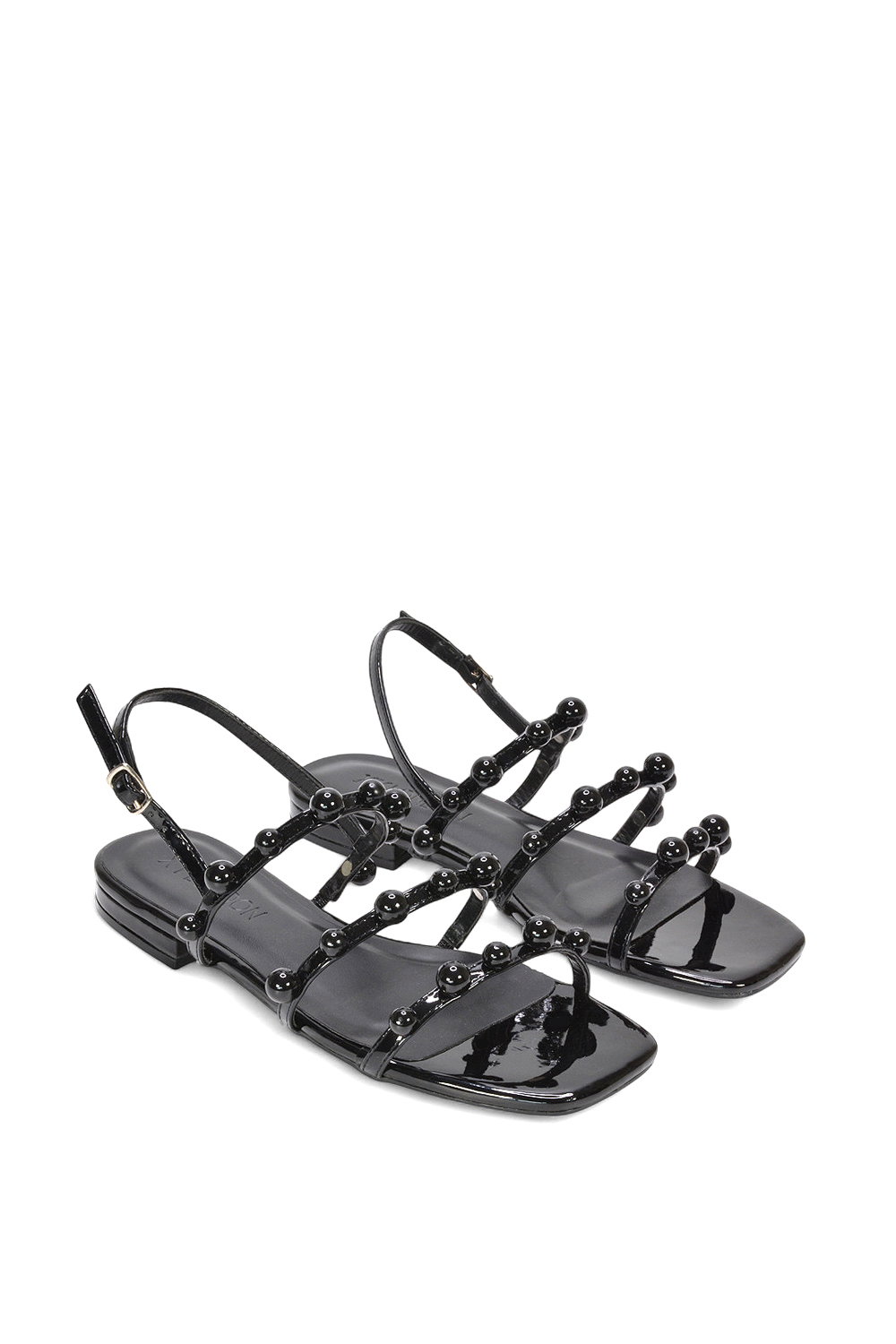 Black 'Pamela' Flat Strappy Sandals with Beaded Detail, Image 5 of 5