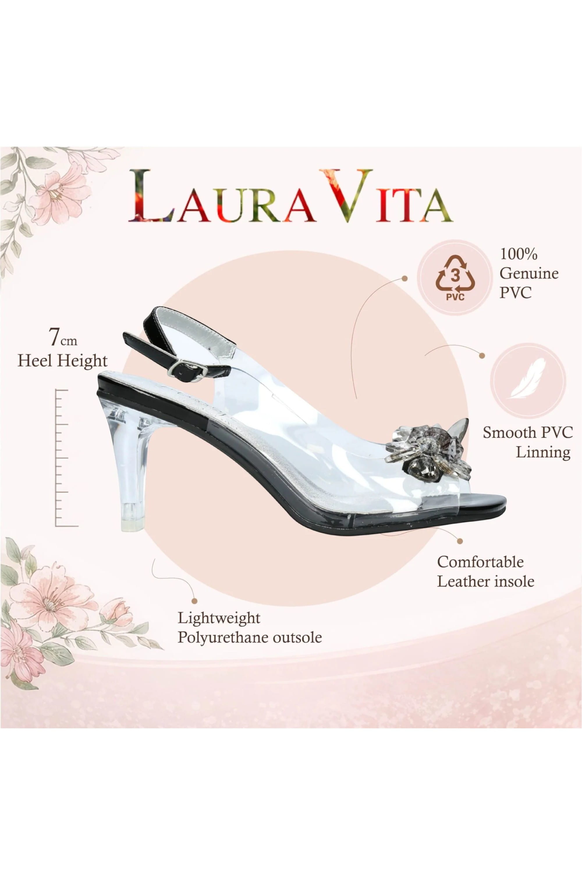 Black Women’s Crystal Heel Sandals - Mira 01, Image 3 of 7