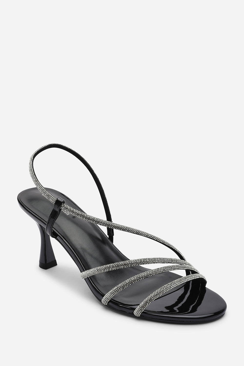 Black Gloria Diamante Strappy Low Heeled Sandals, Image 3 of 6