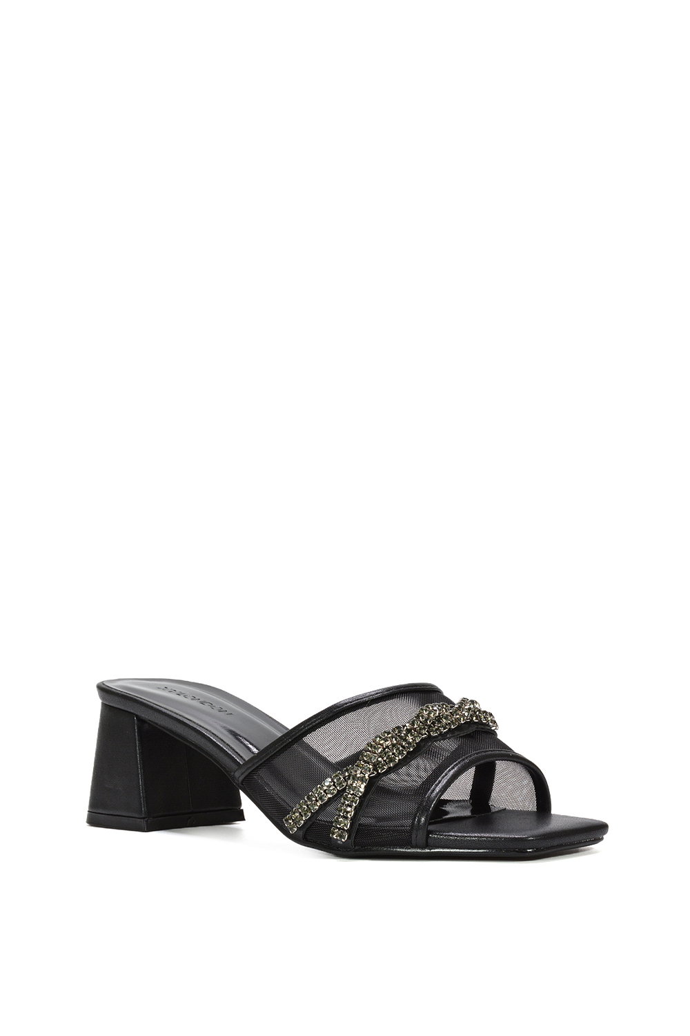 Black 'Senara' Backless Block Heel Sandals With Crystals and Mesh, Image 2 of 6