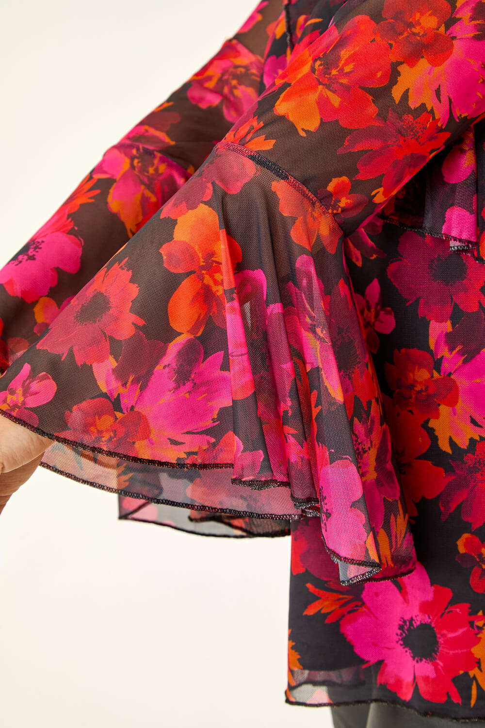 MAGENTA Curve Floral Ruffle Mesh Top, Image 6 of 5