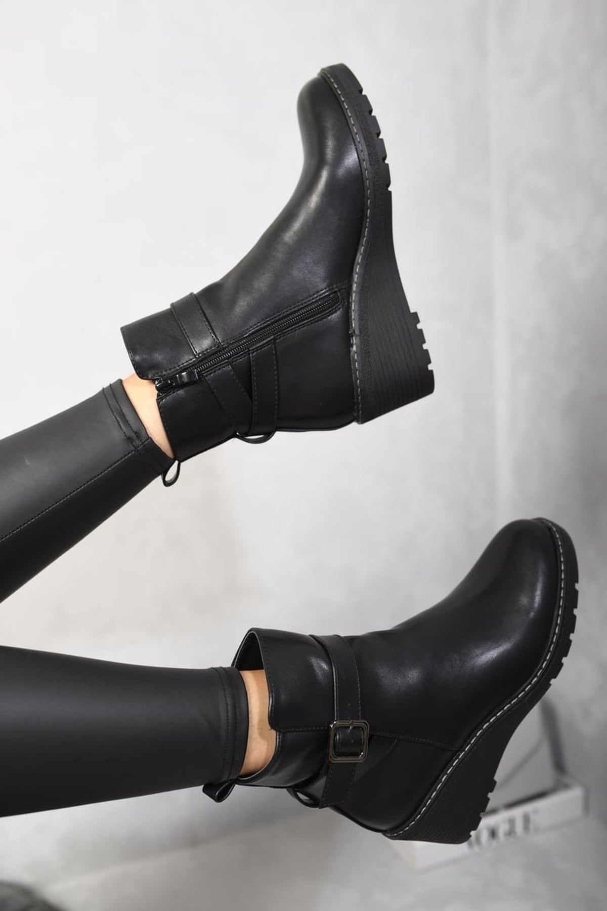 Black Isabel Side Zip Low Wedge Chelsea Ankle Boots, Image 2 of 4