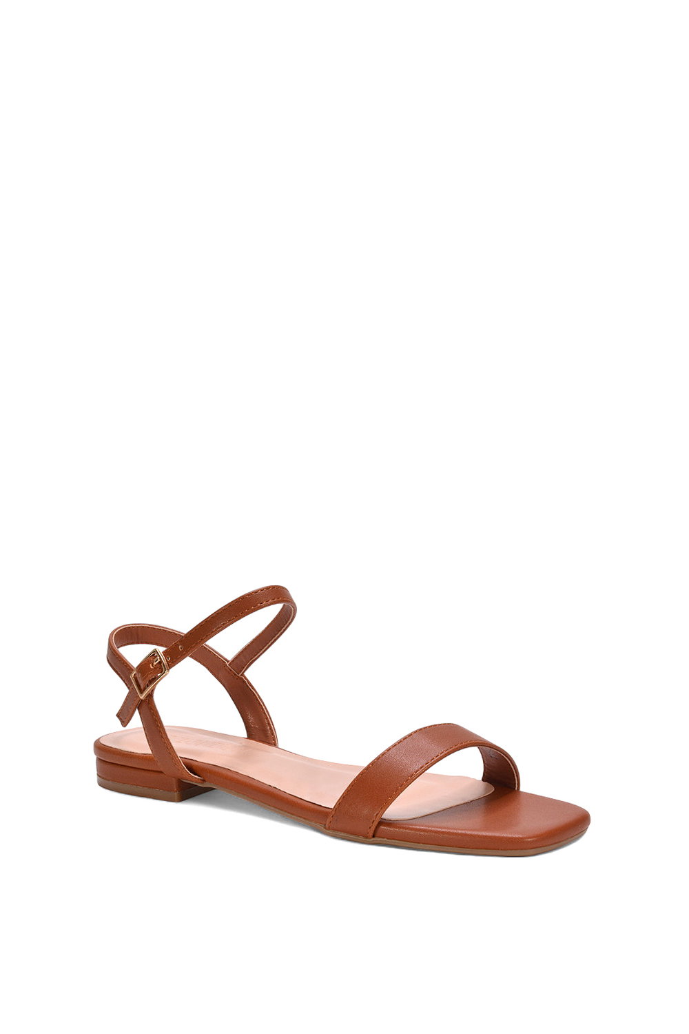 Brown XY LONDON Brown 'Hallie' Open Toe Flat Strappy Sandals With Ankle Strap, Image 2 of 5