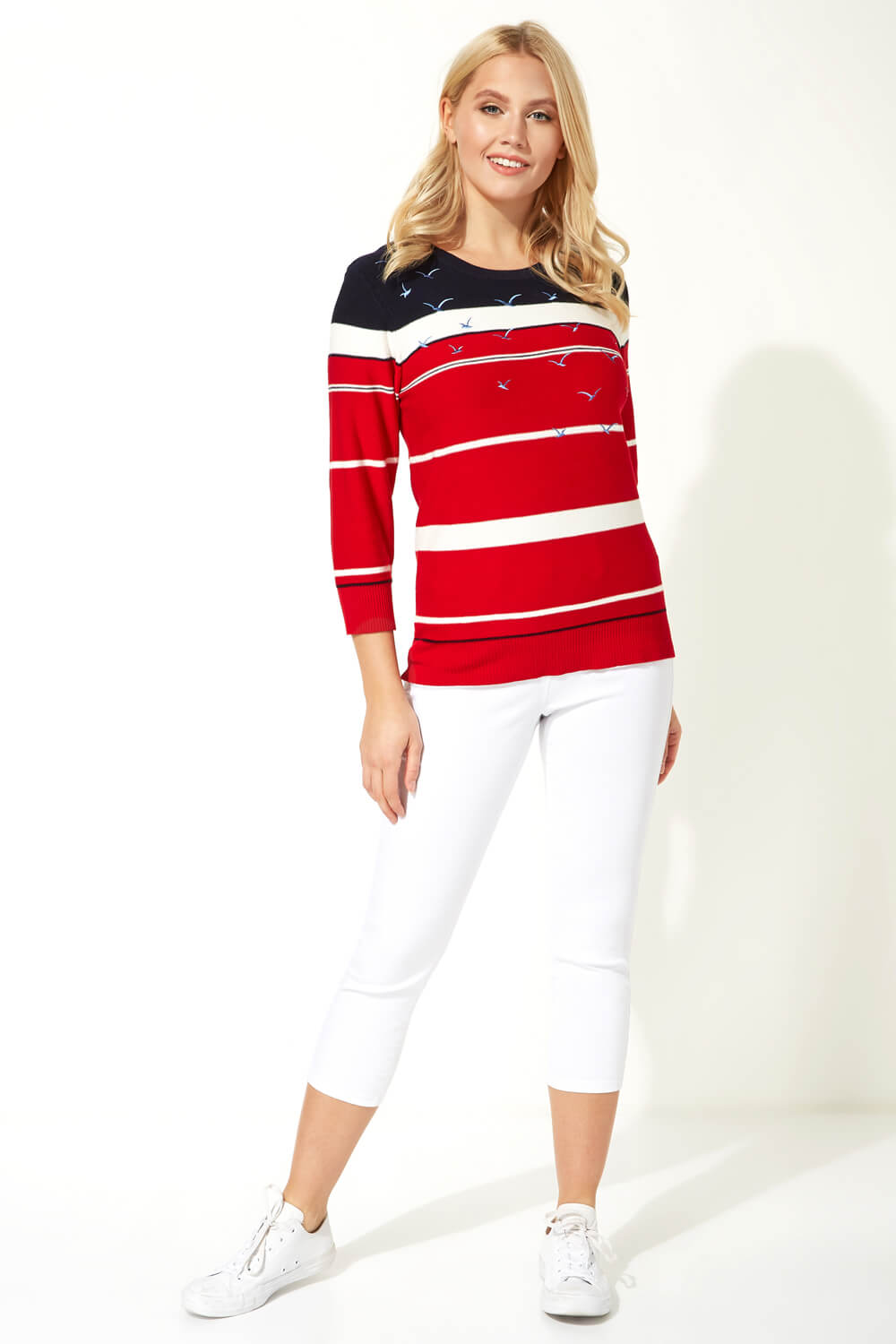 Red Nautical Bird Embroidered Stripe Jumper, Image 5 of 5