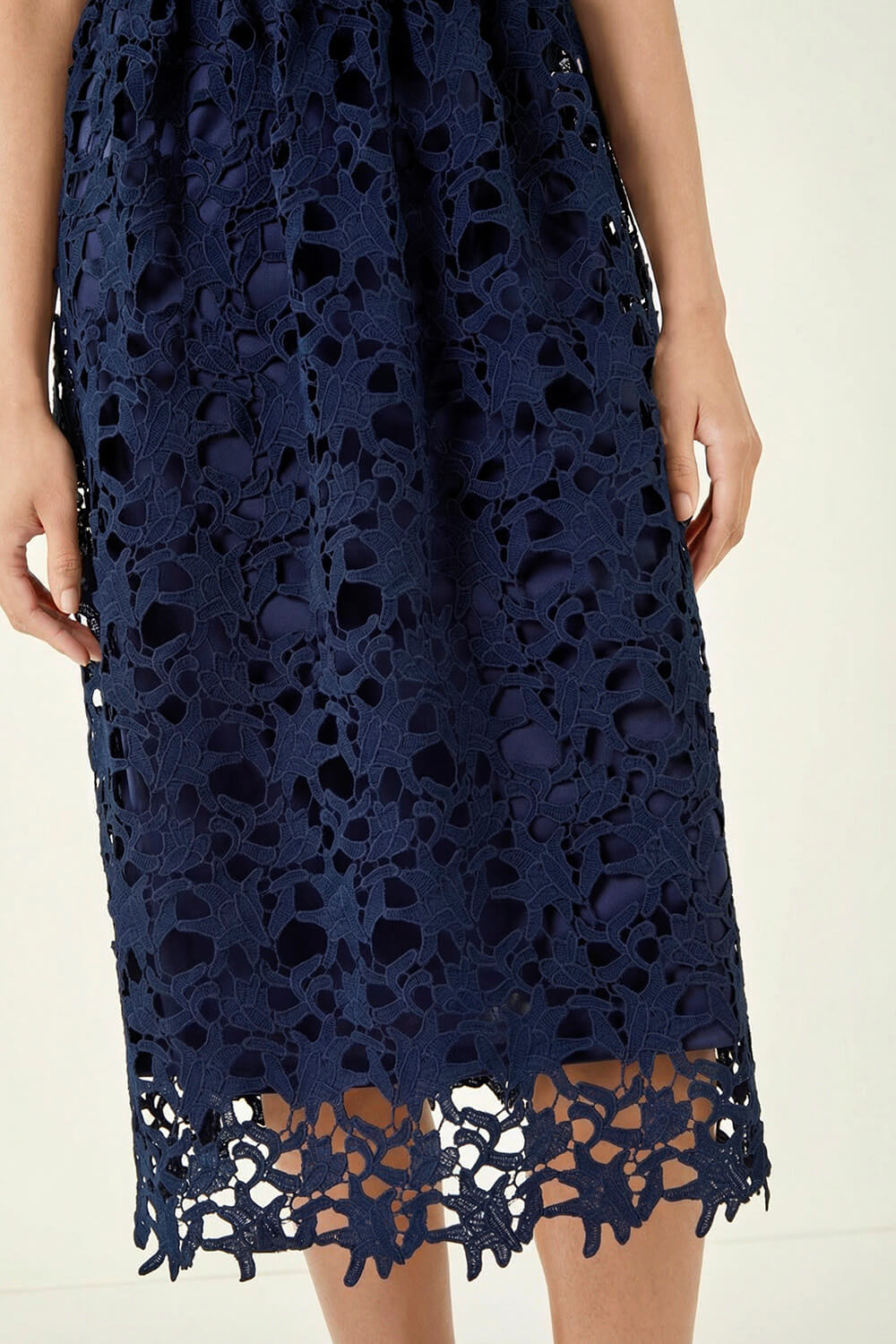 Navy Premium Crochet Lace Midi Dress, Image 5 of 5