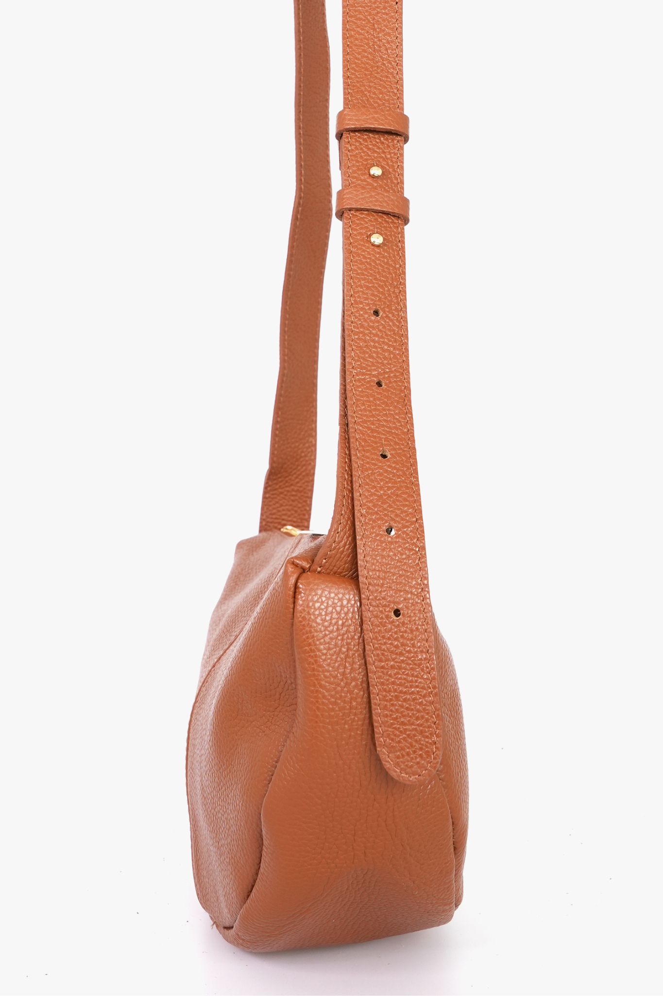 Tan Italian LeatherHalf Moon Crossbody Bag, Image 2 of 3