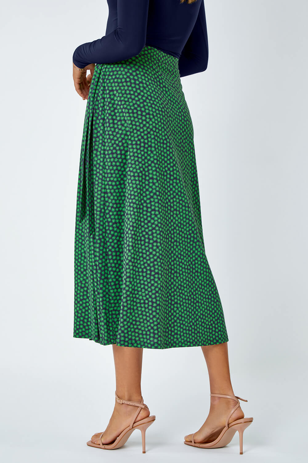Green Cotton Blend Spot Print Midi Wrap Skirt, Image 4 of 5