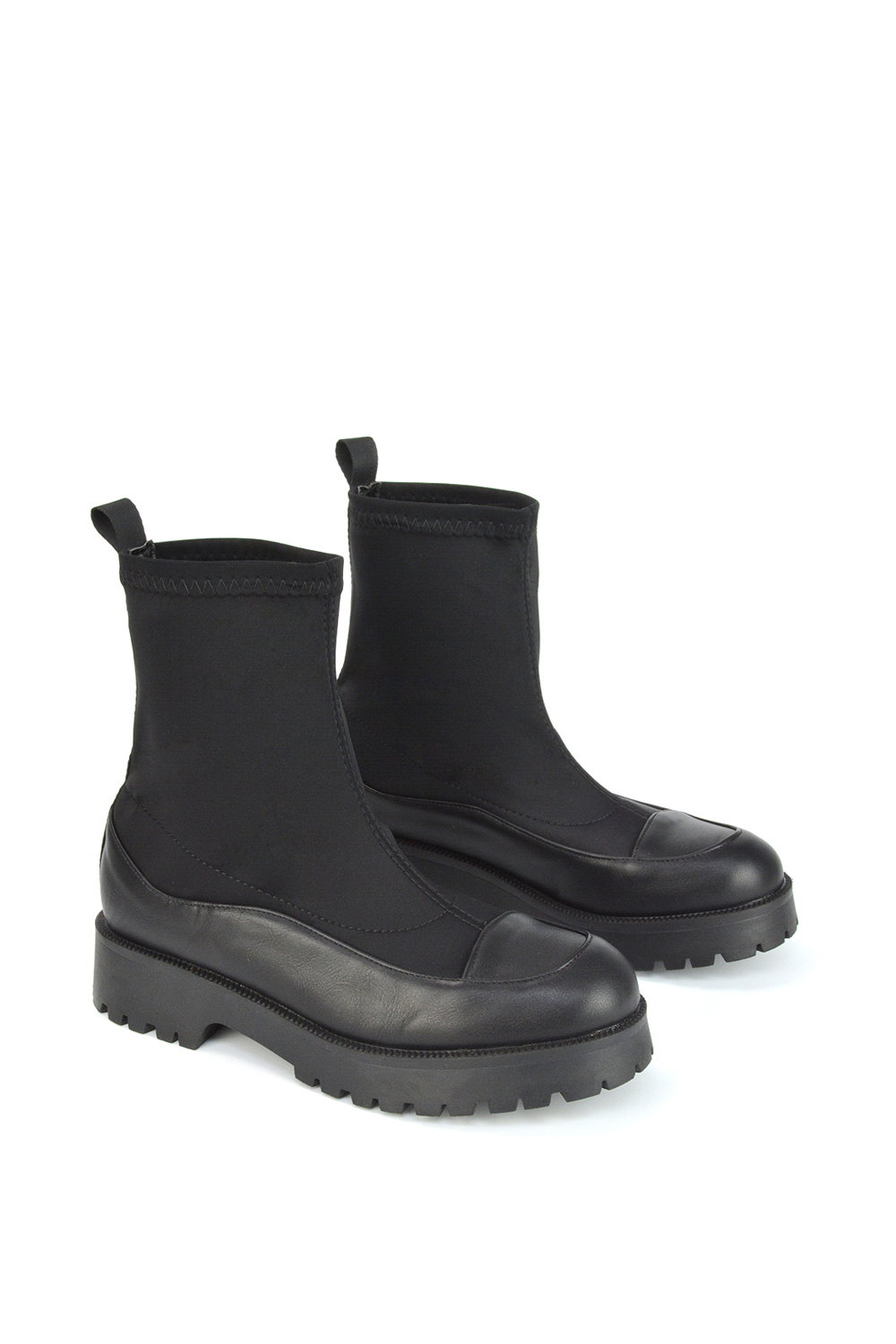 Black 'Kerry' Sock Ankle Boots Flat Biker Booties, Image 4 of 5