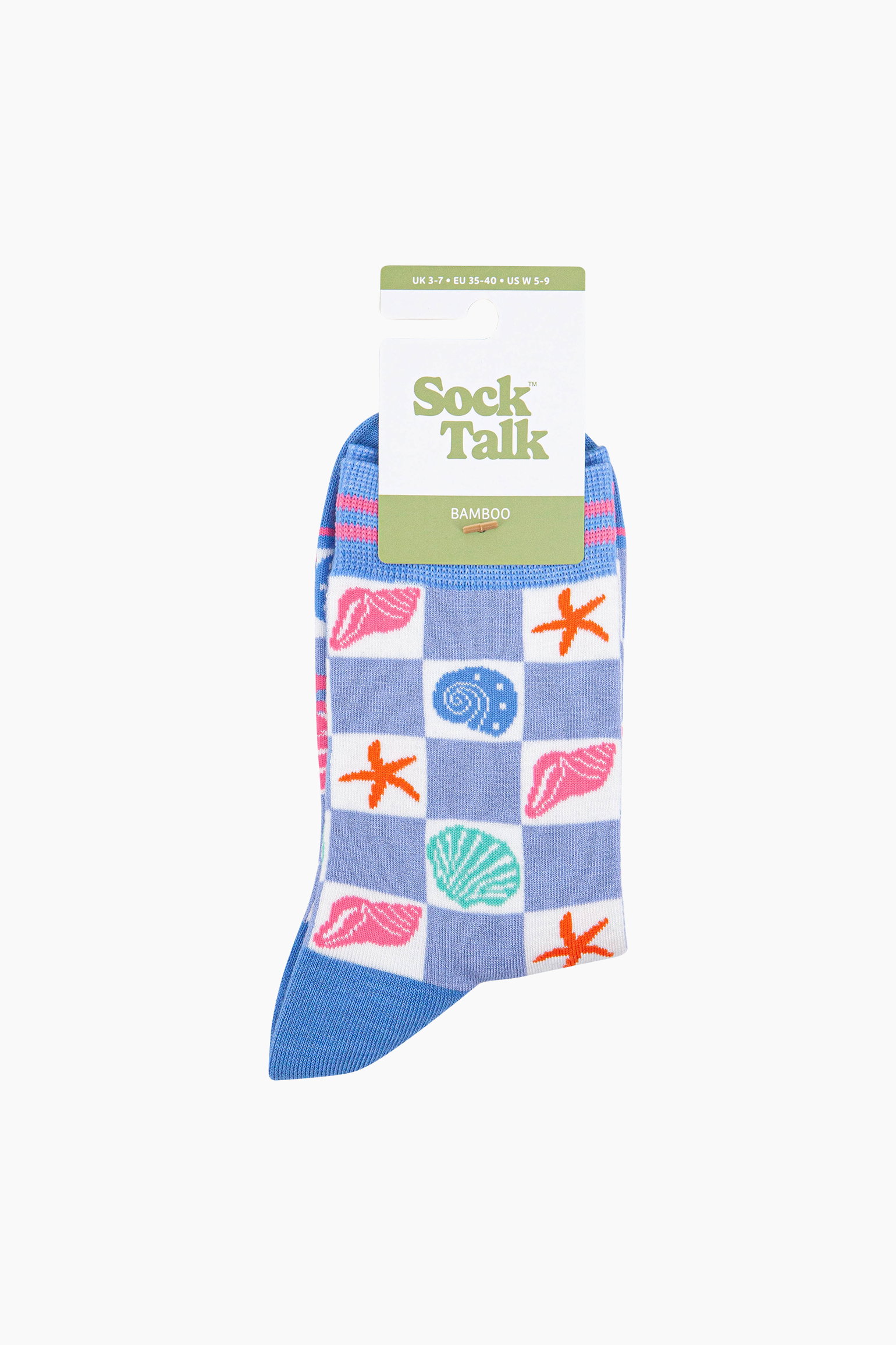 Blue Seashell Checkerboard Bamboo Socks in Blue, Image 4 of 4
