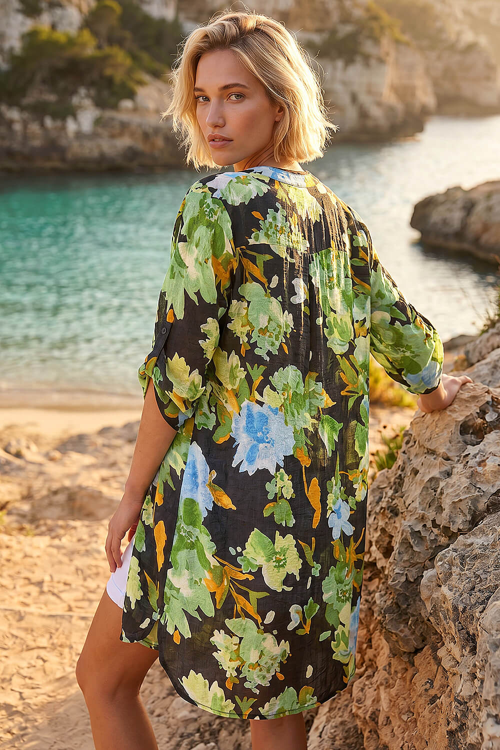 Green Floral Longline Button Up Blouse, Image 4 of 4