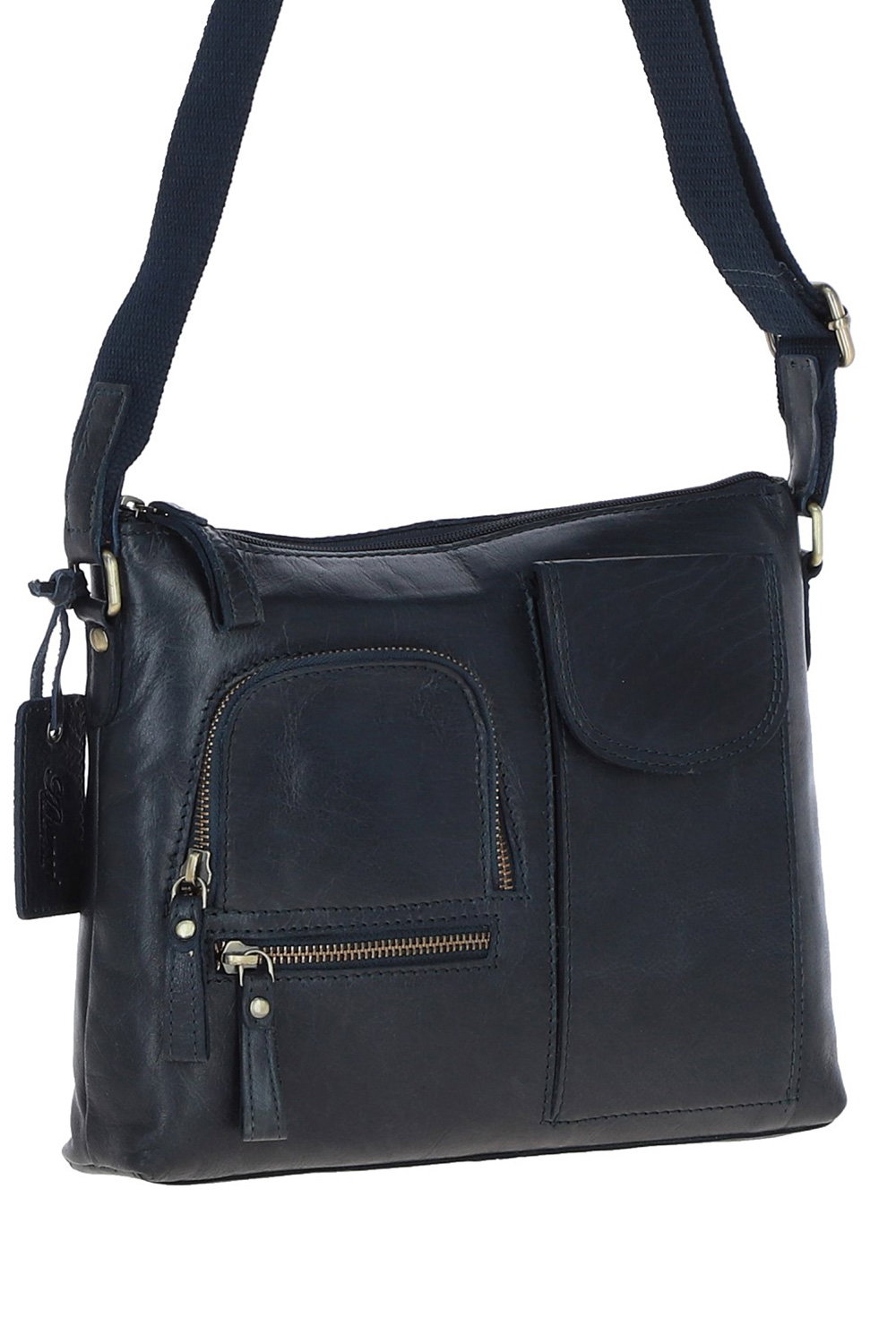 Navy Exquisite Real Leather Cross Body Bag, Image 3 of 5
