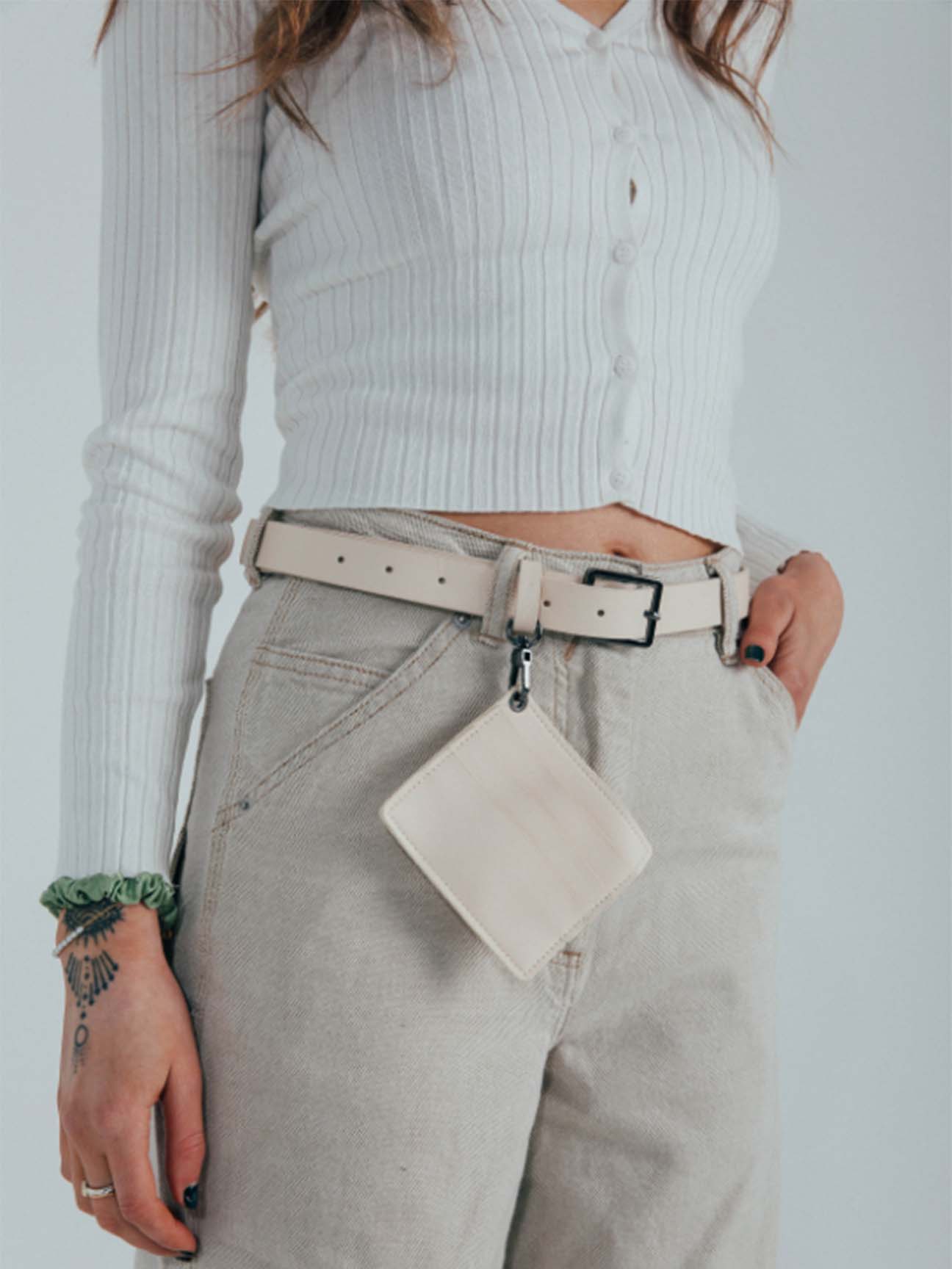 Blue PU Leather Belt with Dettachable Card Holder, Image 1 of 4