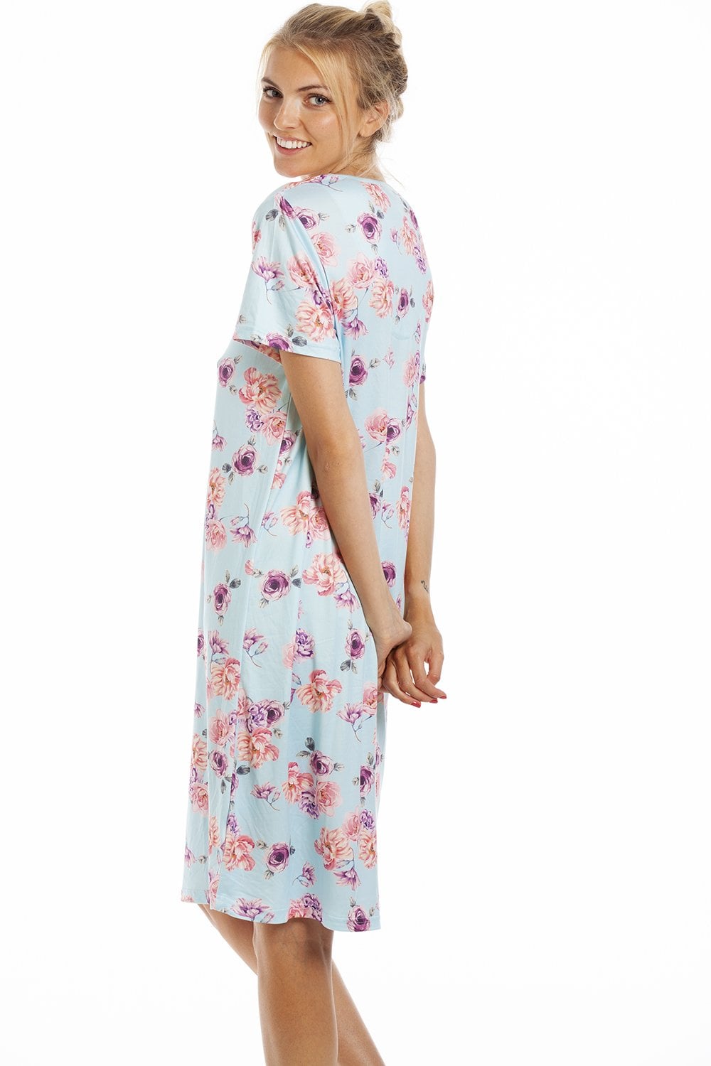 Light Blue Camille Lingerie Light Blue Lightweight Floral Print Nightdress, Image 2 of 5