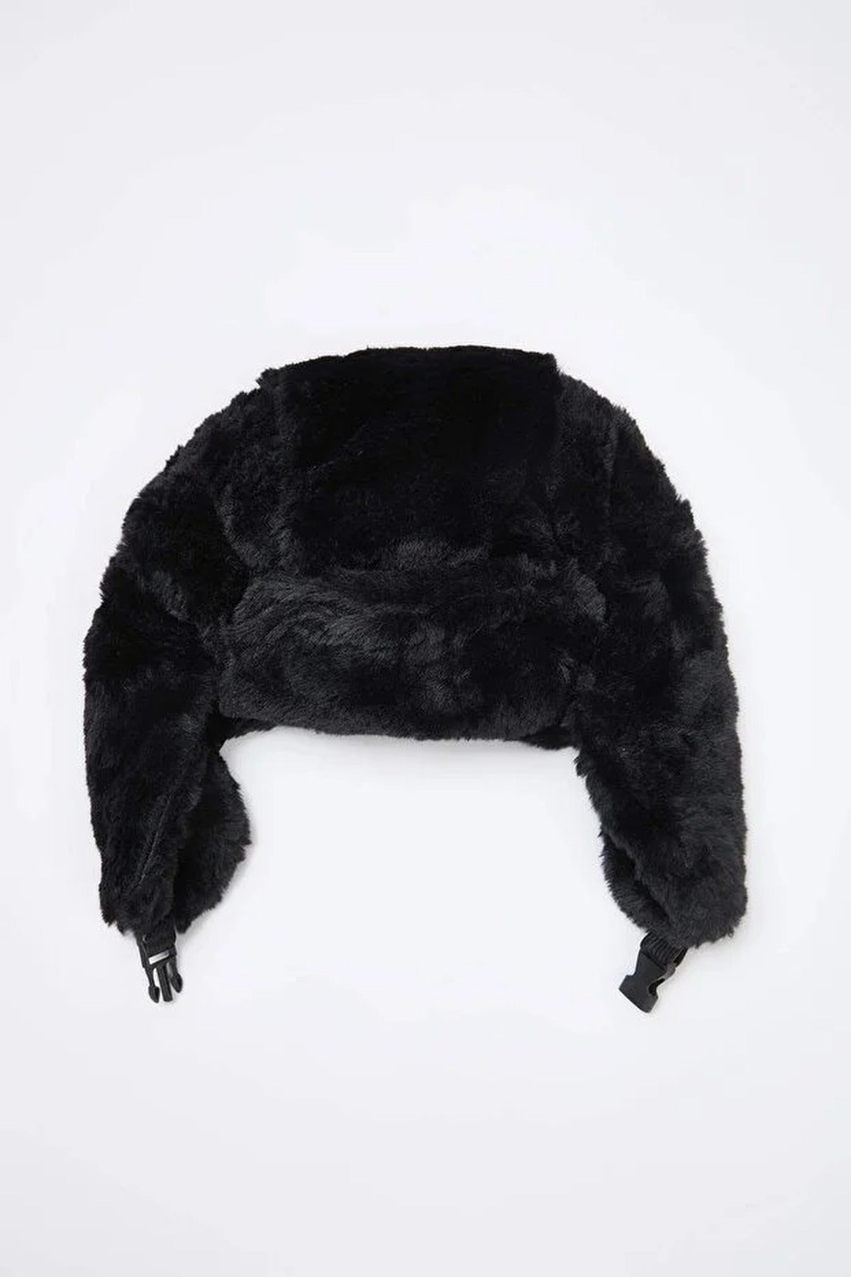 Black Faux Fur Buckle Detail Trapper Hat, Image 3 of 3
