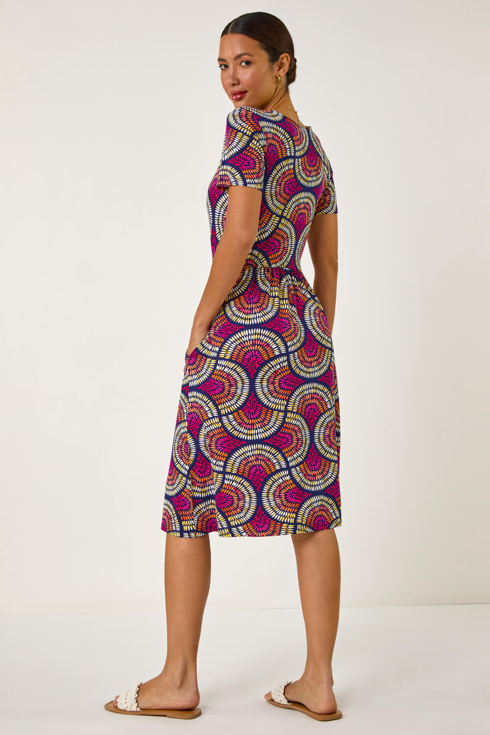 PINK Abstract Print Stretch Midi Dress, Image 3 of 5