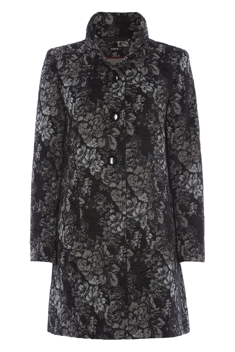 Grey Floral Jacquard Coat, Image 1 of 7