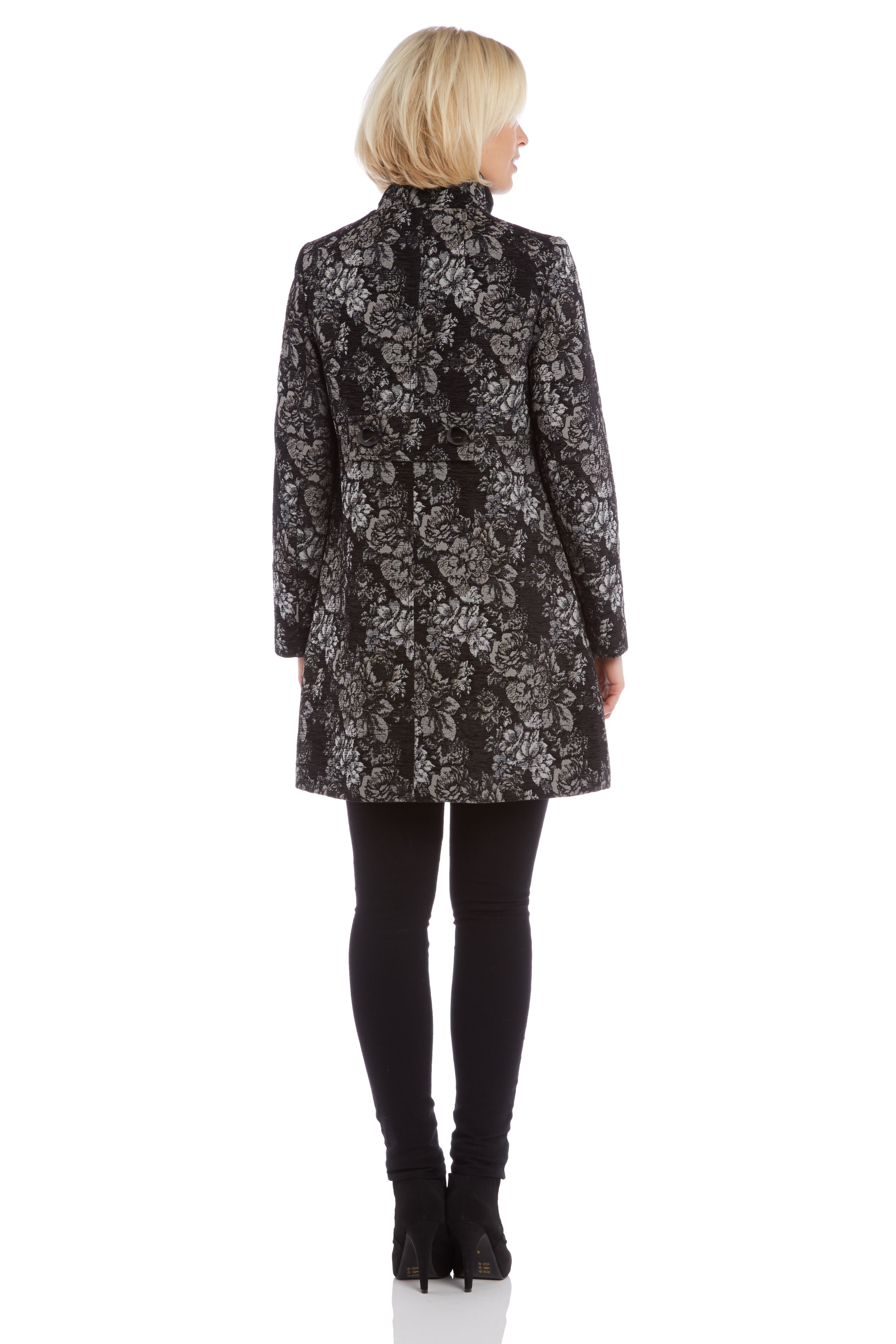 Grey Floral Jacquard Coat, Image 4 of 7