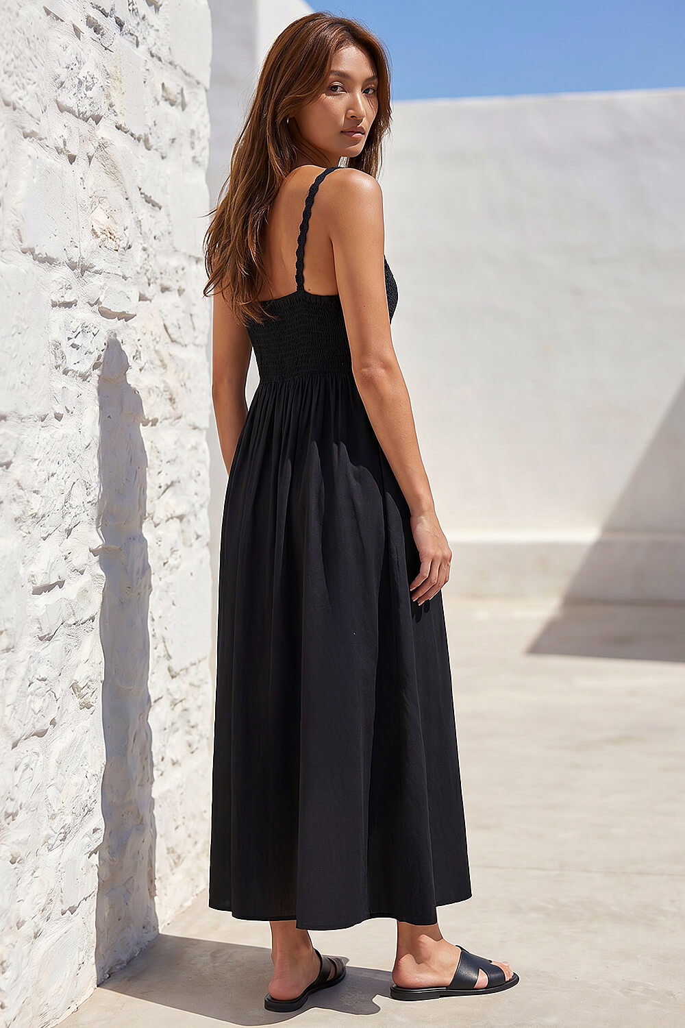 Black Crochet Strappy Midi Dress, Image 4 of 4