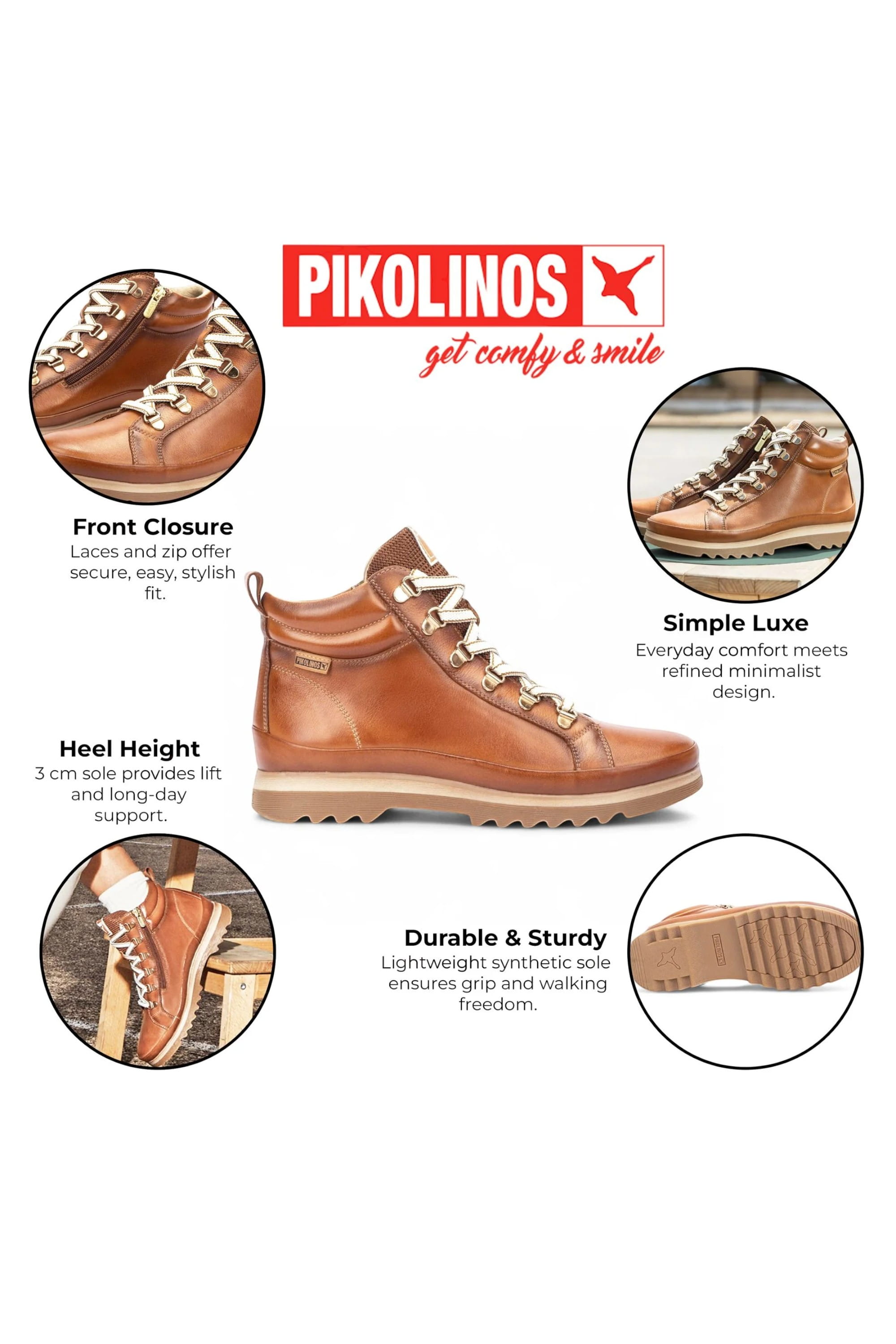 Brown Women’s Ankle Trainers Boots-W3W-8564, Image 3 of 8