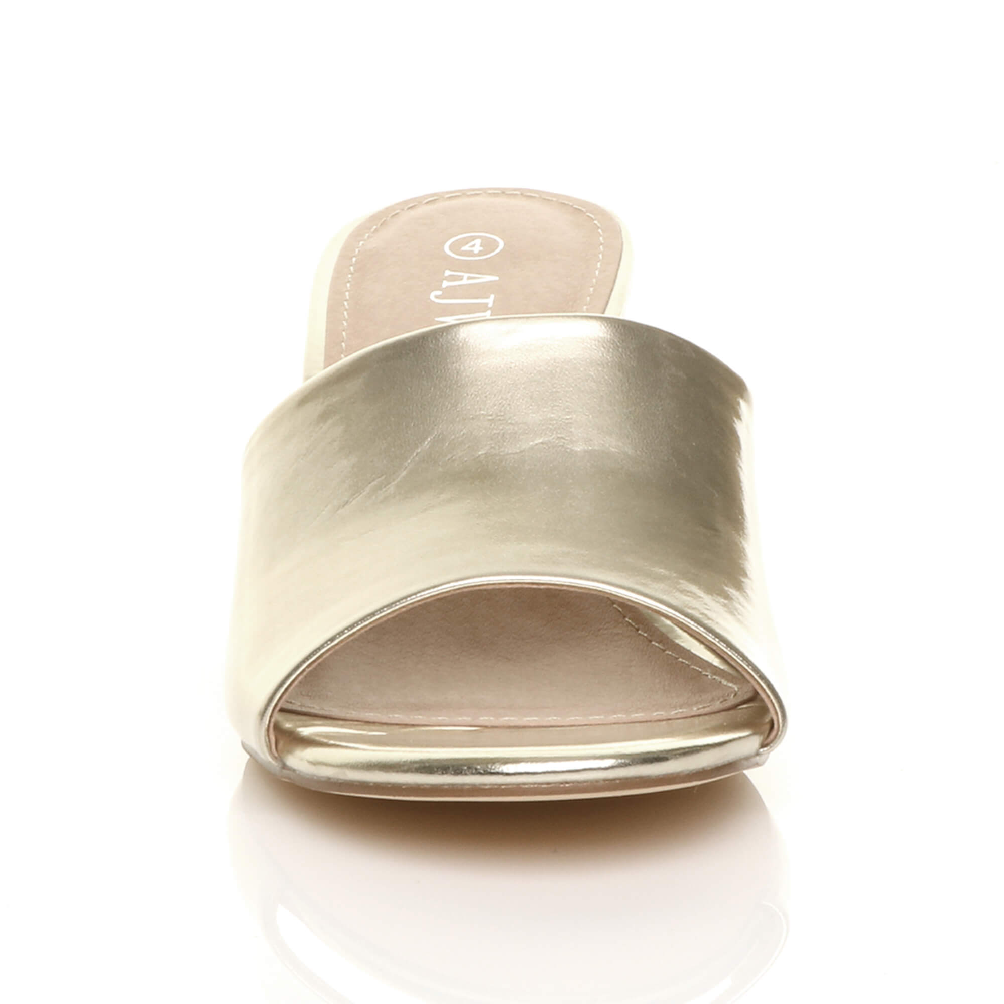 Gold AJVANI Gold Mid Block Heel Peep Toe Mules Sandals, Image 6 of 6