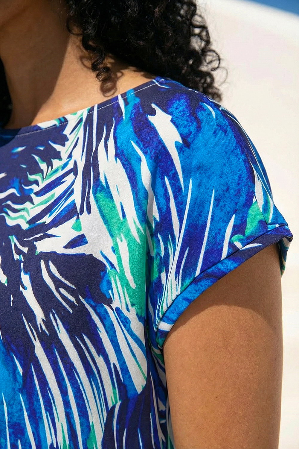 Blue Abstract Print Stretch Top, Image 5 of 4