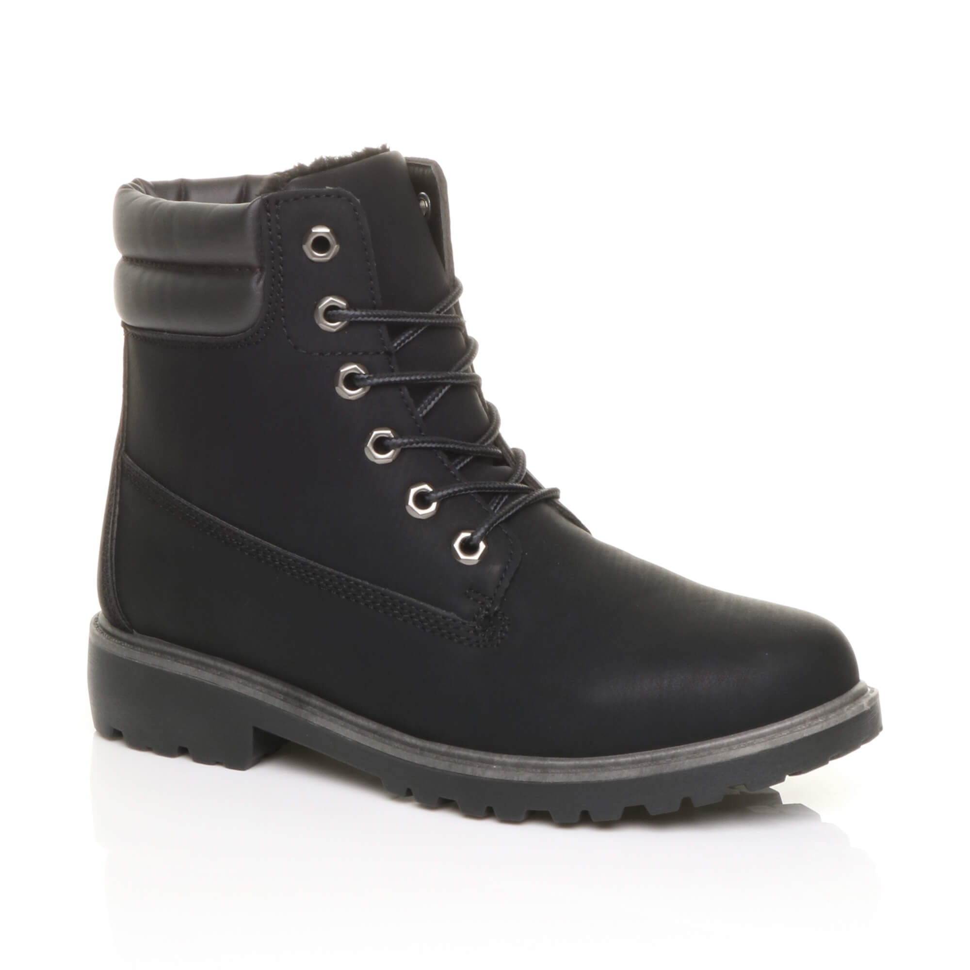 Black AJVANI Black Low Heel Lace Up Biker Worker Boots, Image 1 of 6