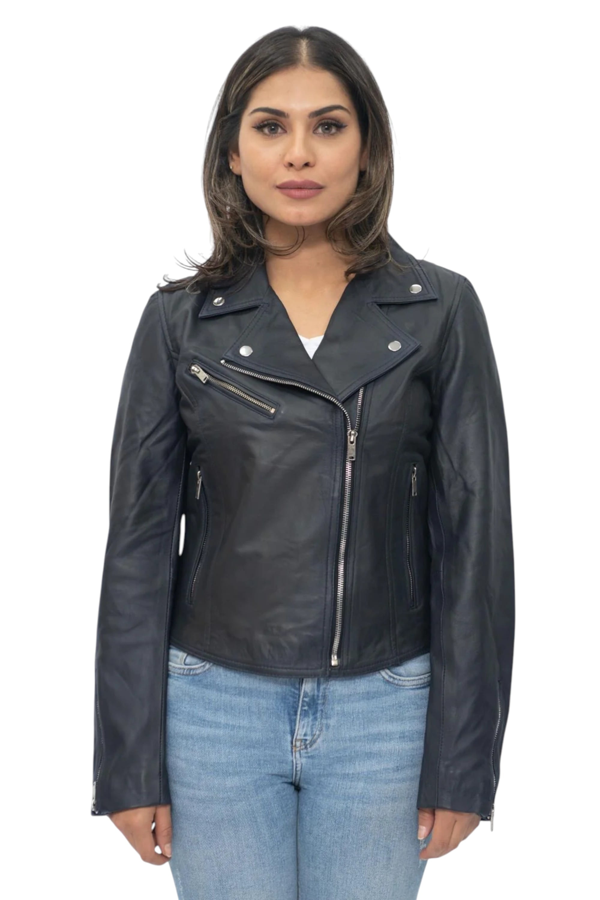 Blue Leather Brando Biker Jacket -Loughton, Image 2 of 4