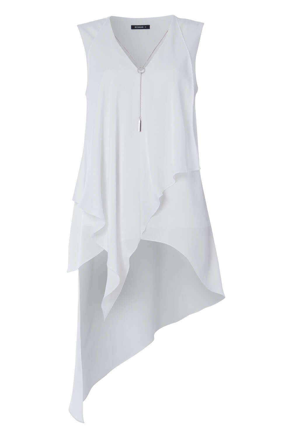 Ivory  Sleeveless Asymmetric Necklace Trim Top , Image 6 of 8