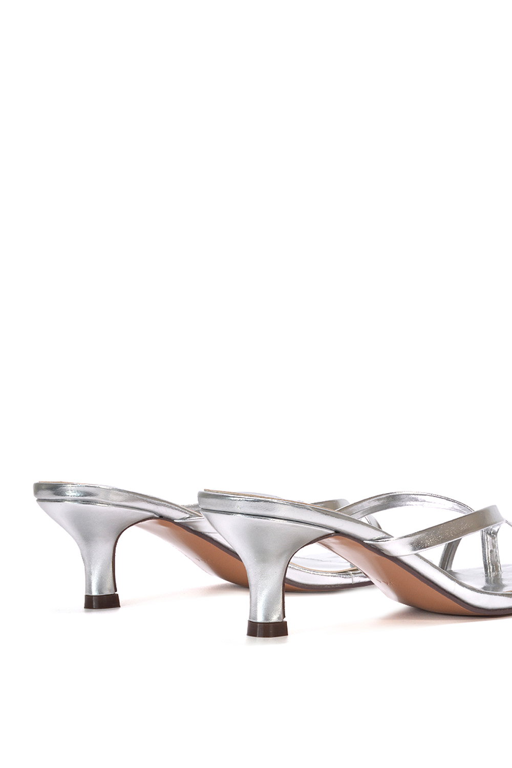 Silver XY LONDON Silver 'Tiana' Kitten Heel Sandal Mules With Toe Post, Image 6 of 6