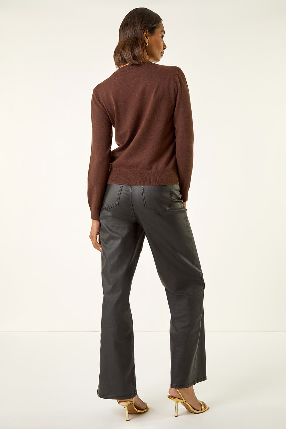 Chocolate V-Neck Sparkly Knit Jumper, Image 4 of 5