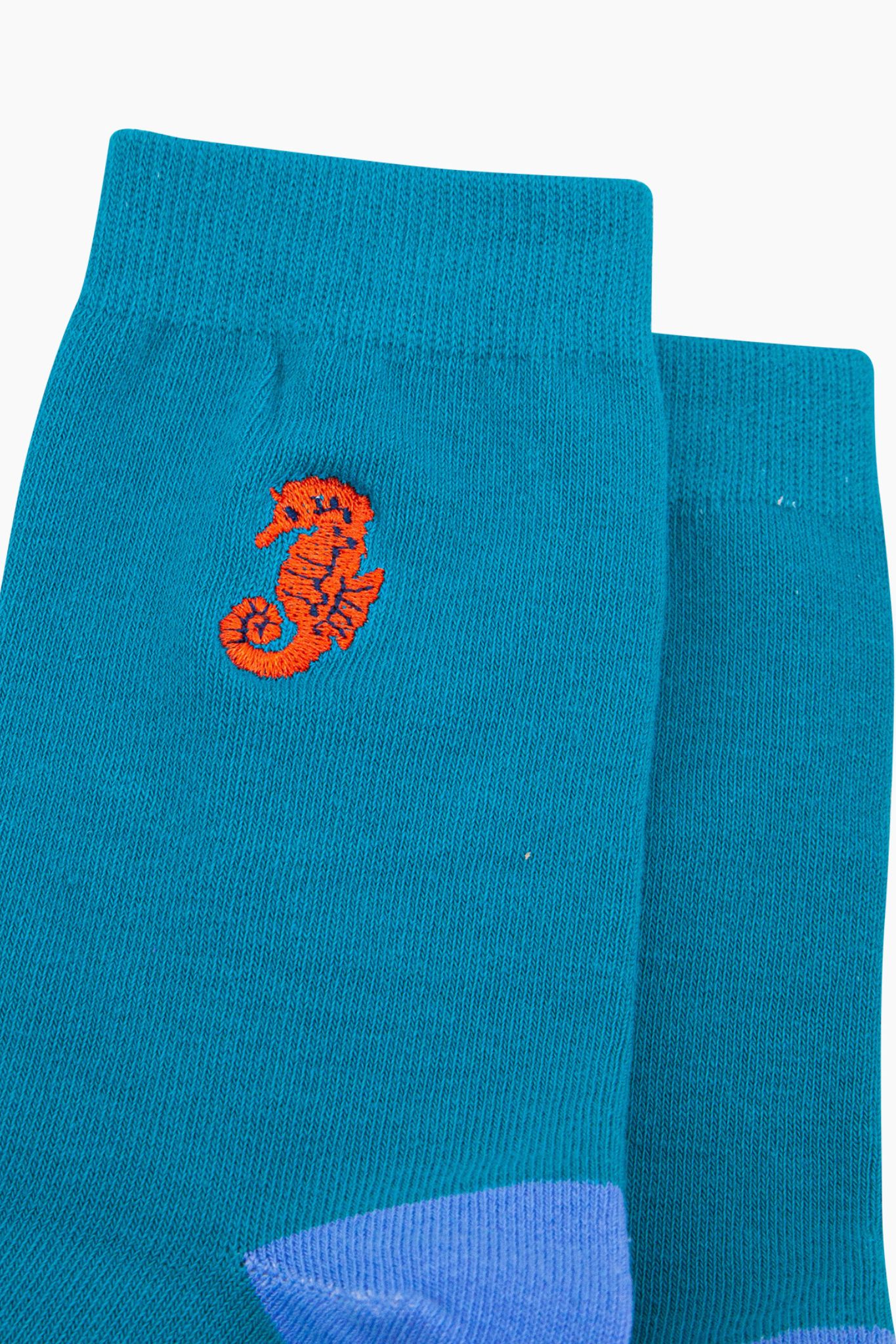 Teal Embroidered Seahorse Combed Cotton Socks, Image 2 of 4